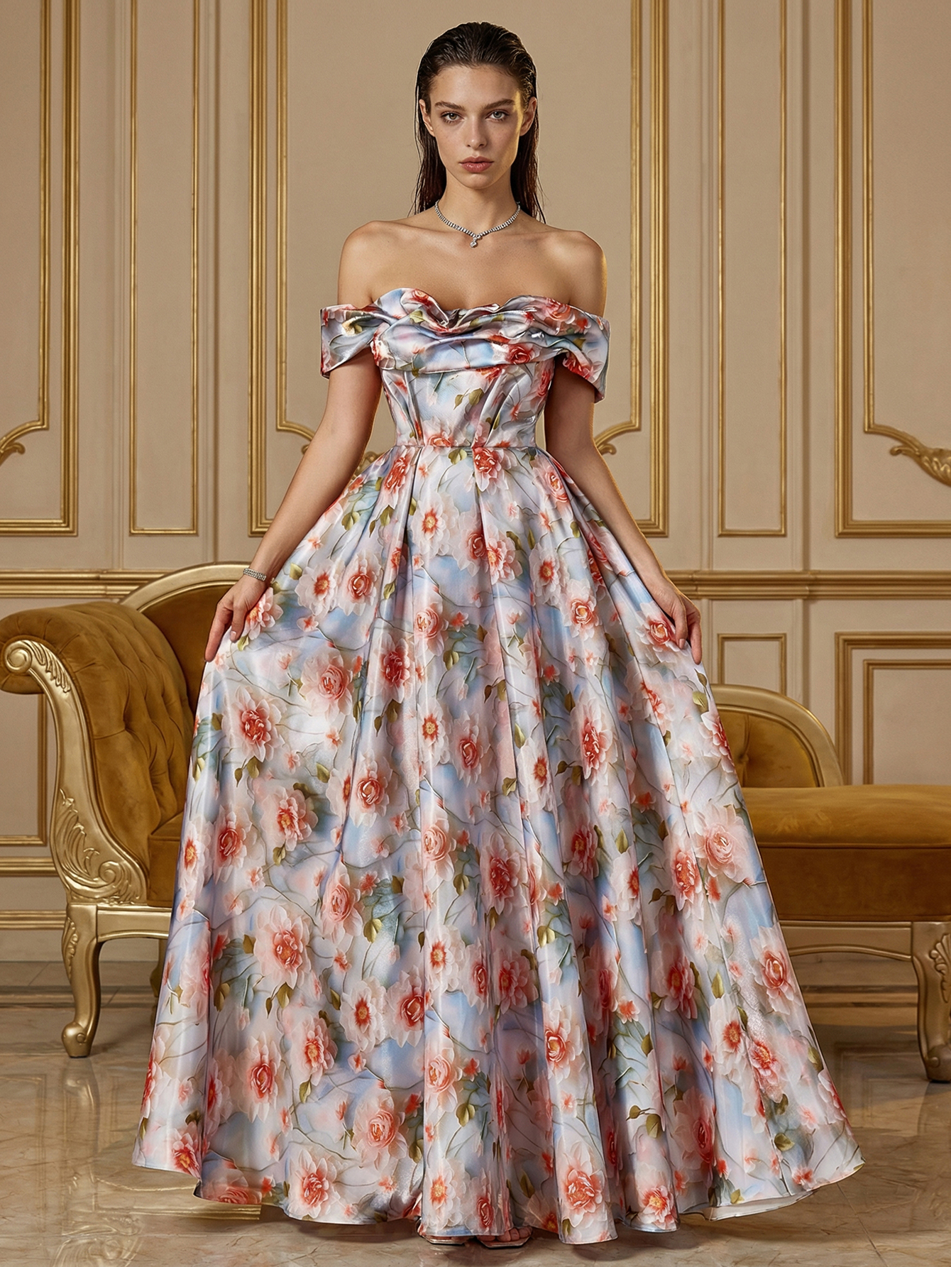 A-Line Off The Shoulder Long Prom Dress