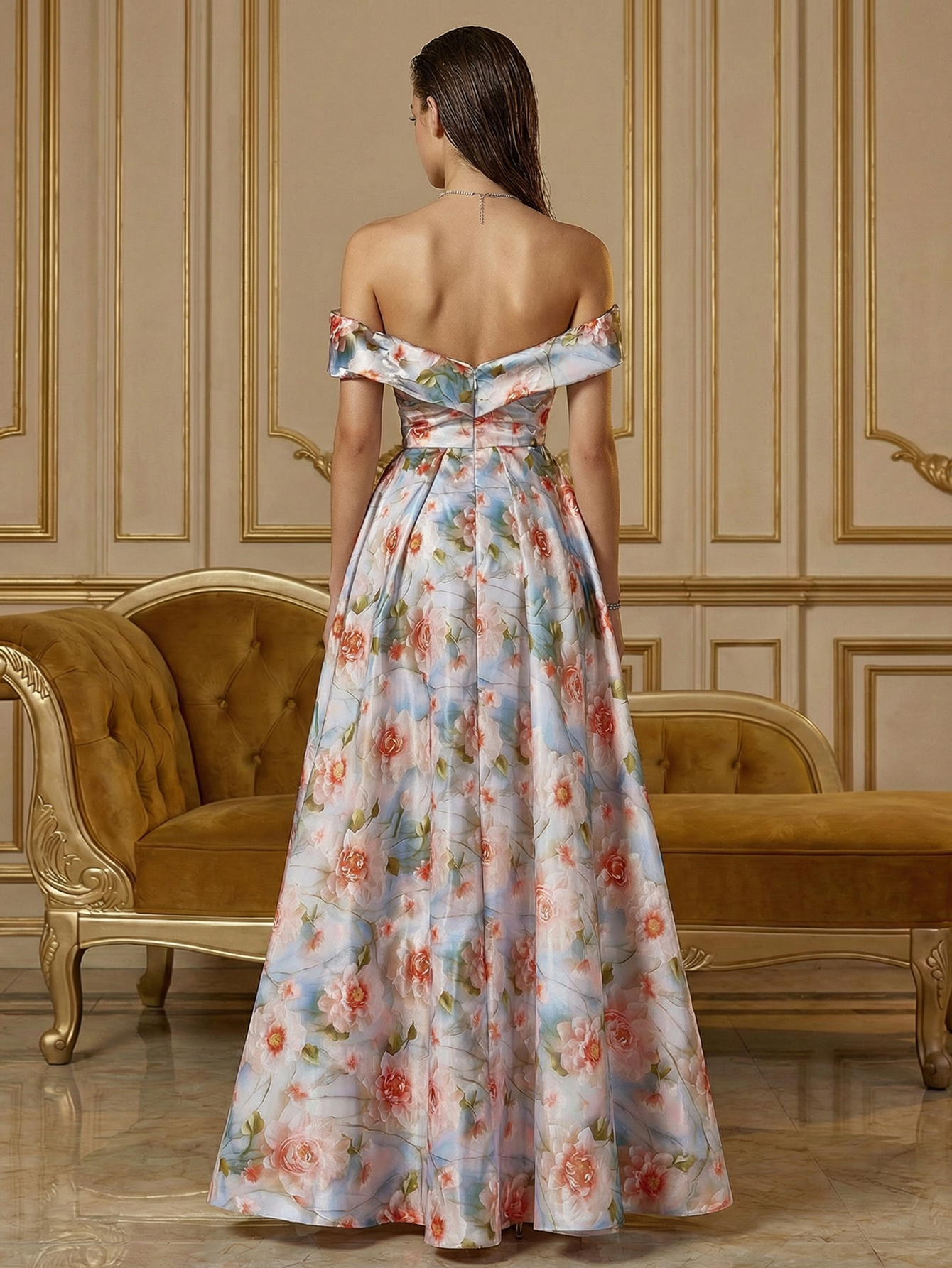 A-Line Off The Shoulder Long Prom Dress