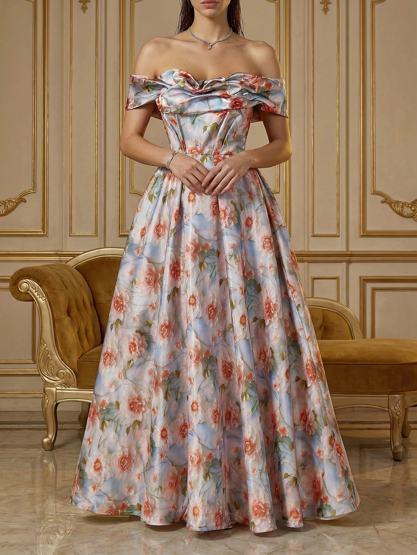 A-Line Off The Shoulder Long Prom Dress