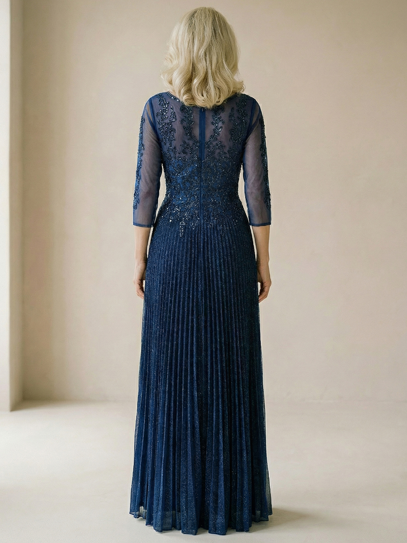 A-line Beaded Mesh V-Neck Mother of the Bride Dress