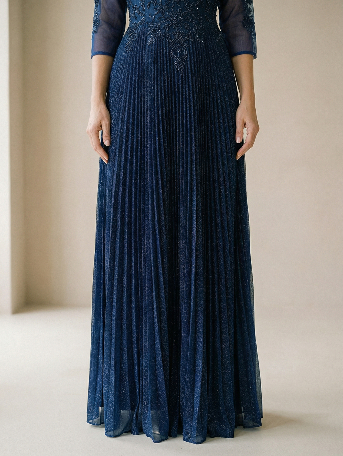 A-line Beaded Mesh V-Neck Mother of the Bride Dress