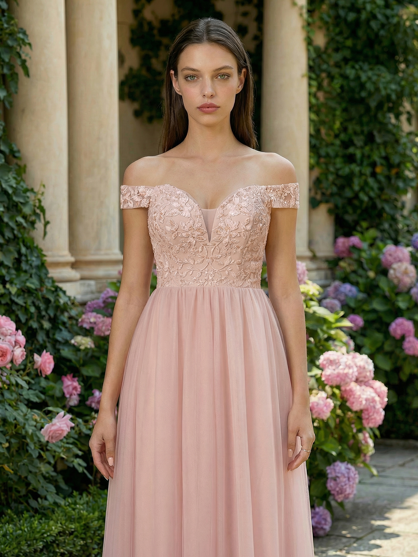 A-line Off The Shoulder Tulle Long Prom Dress with Beading