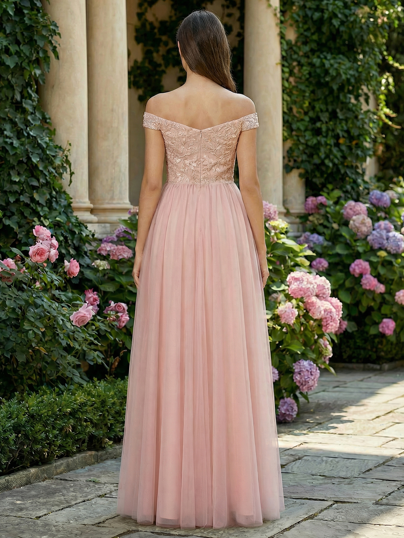A-line Off The Shoulder Tulle Long Prom Dress with Beading
