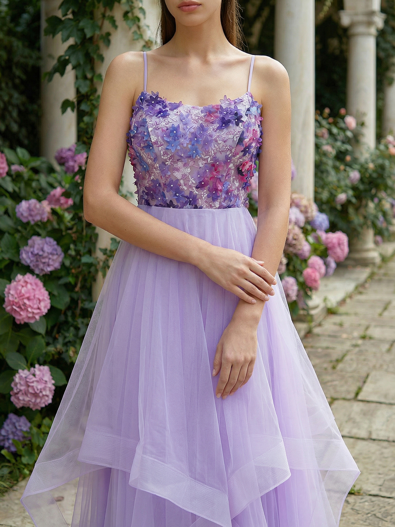 A-line Sleeveless Tulle Long Prom Dress with Appliqued