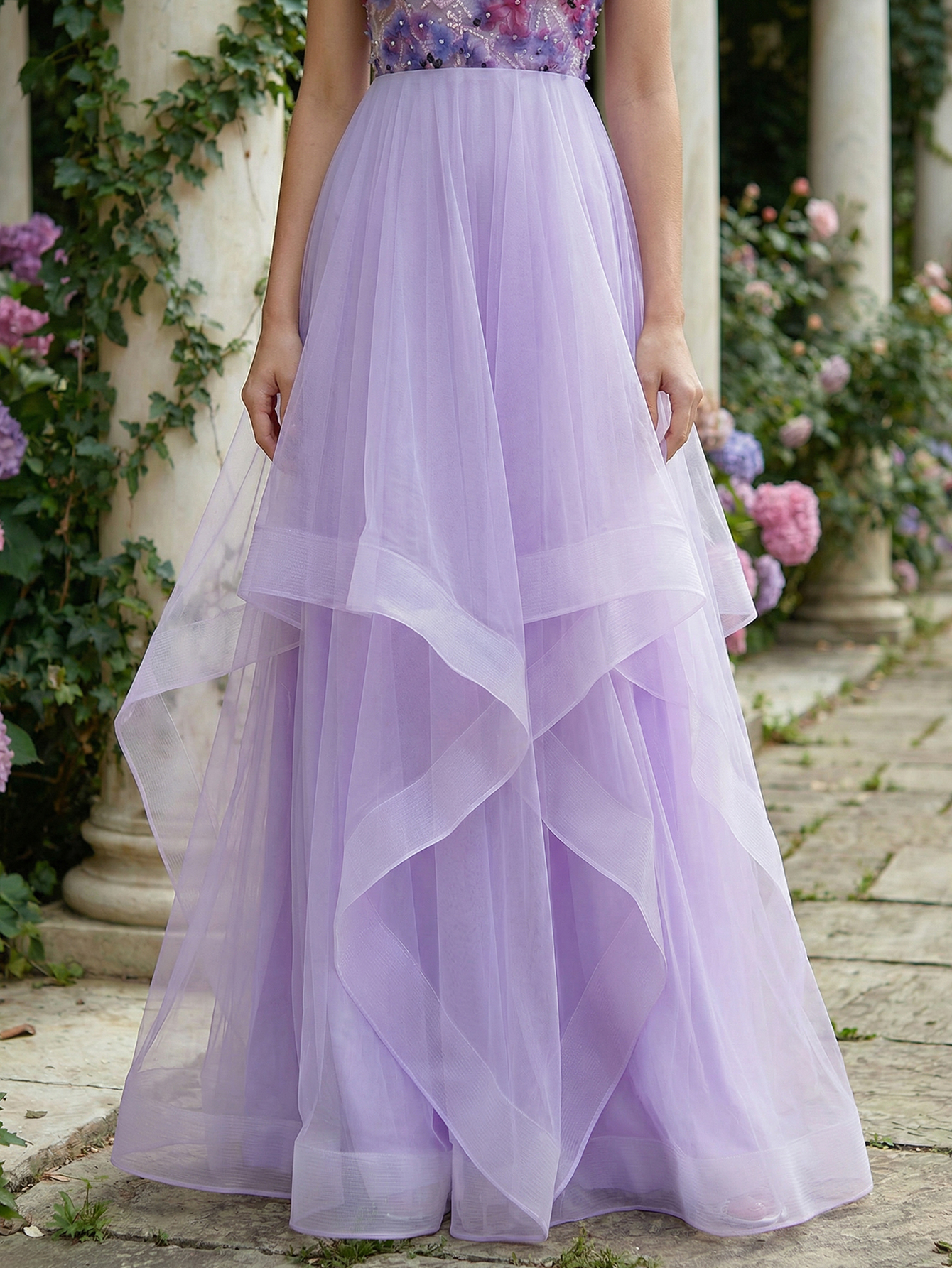 A-line Sleeveless Tulle Long Prom Dress with Appliqued