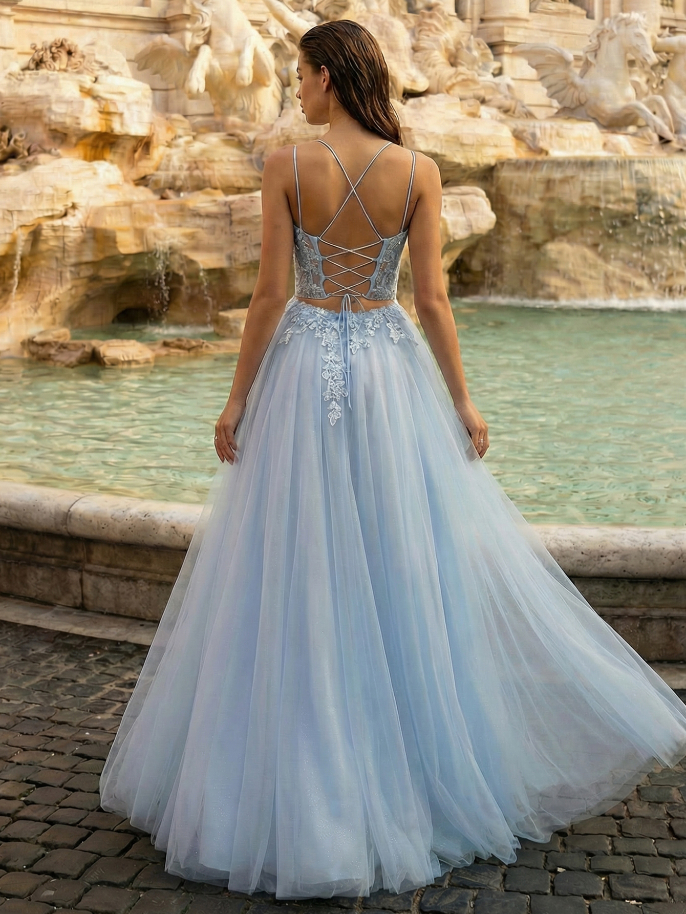 A-line Sleeveless Tulle Long Prom Dress with Appliqued Beading