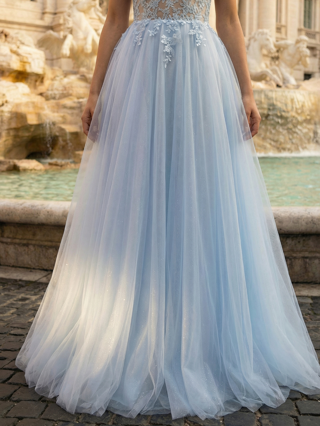 A-line Sleeveless Tulle Long Prom Dress with Appliqued Beading