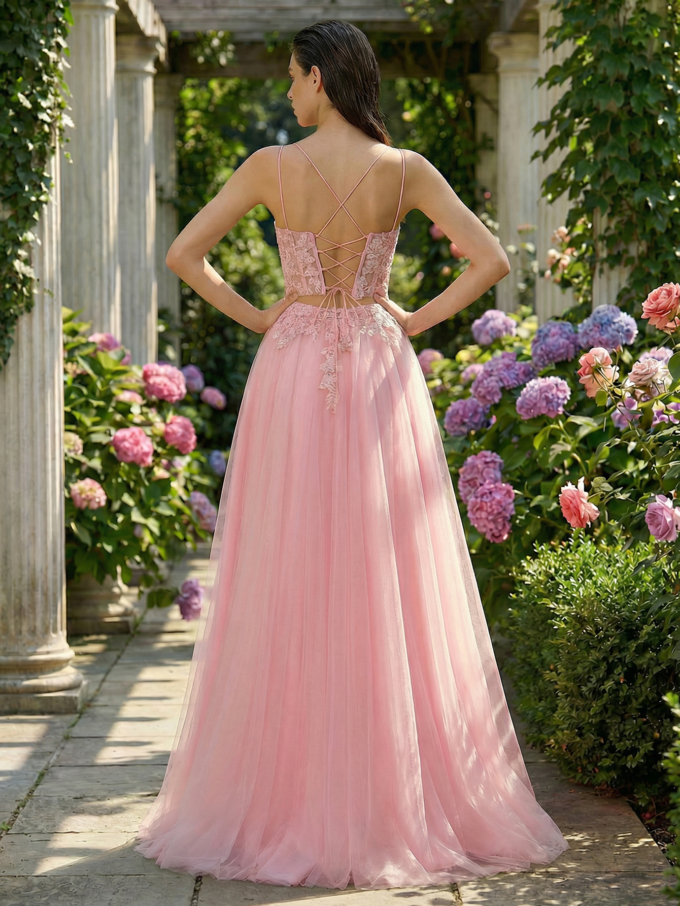 A-line Sleeveless Tulle Long Prom Dress with Appliqued Beading