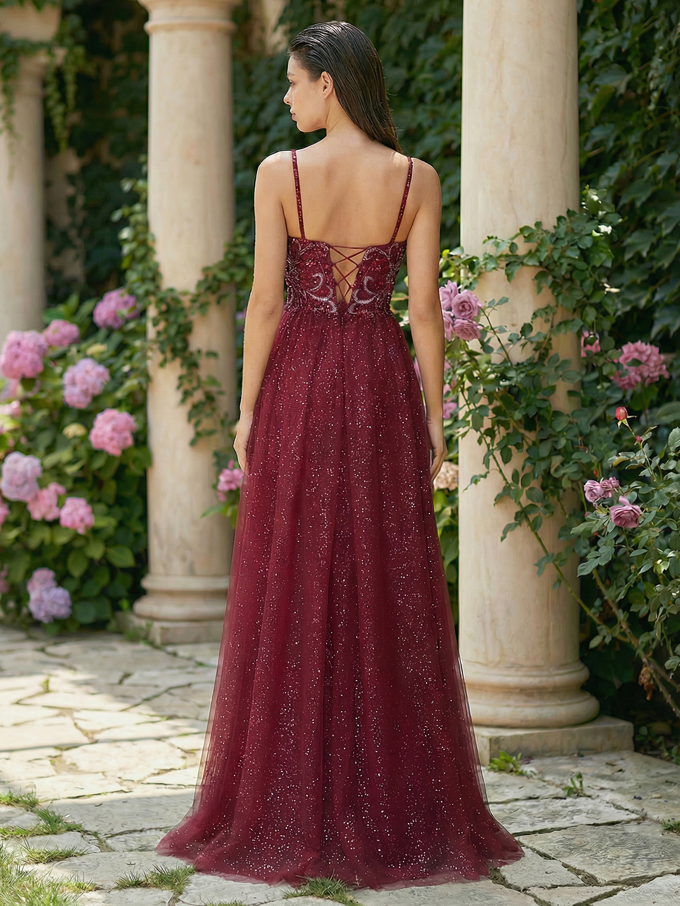 A-line Sleeveless Tulle Long Prom Dress with Beading