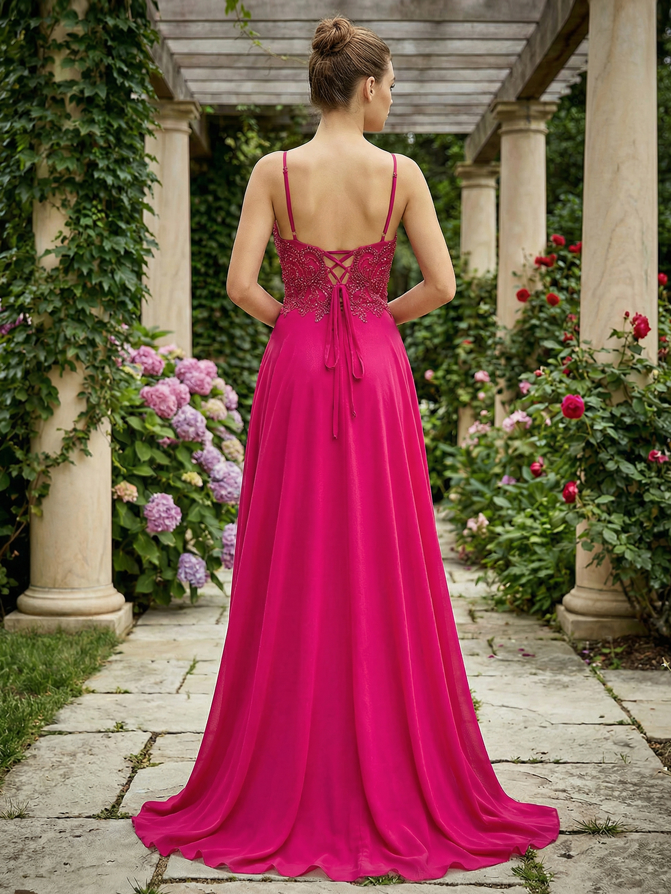 A-line Spaghetti Straps Chiffon Long Prom Dress with Beading