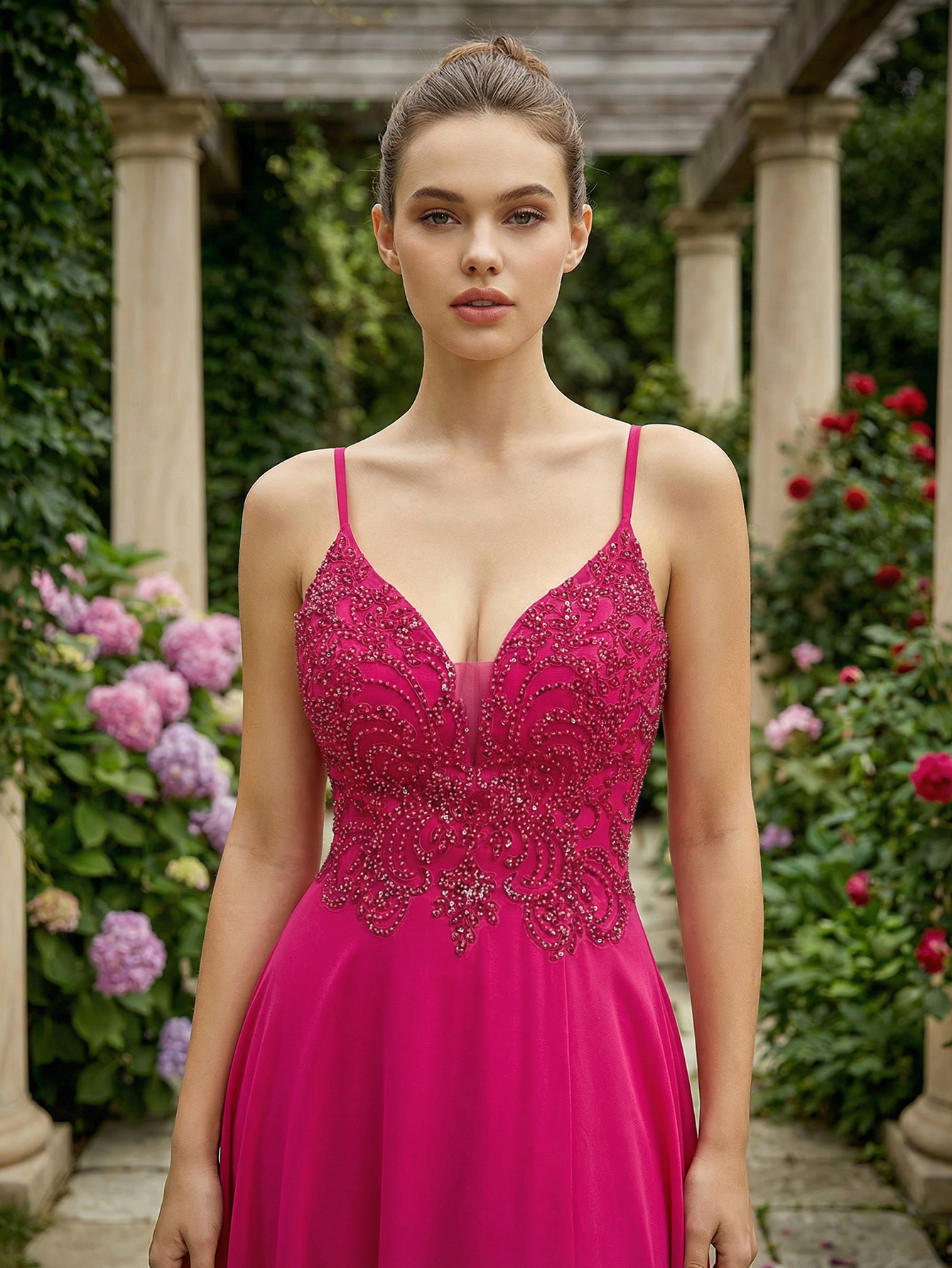 A-line Spaghetti Straps Chiffon Long Prom Dress with Beading