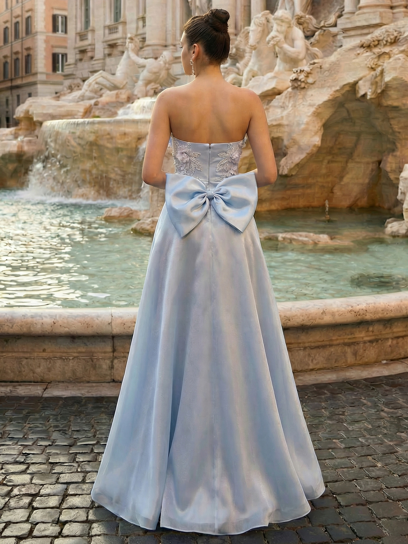 A-line Strapless Sleeveless Long Prom Dress with 3D Appliqued