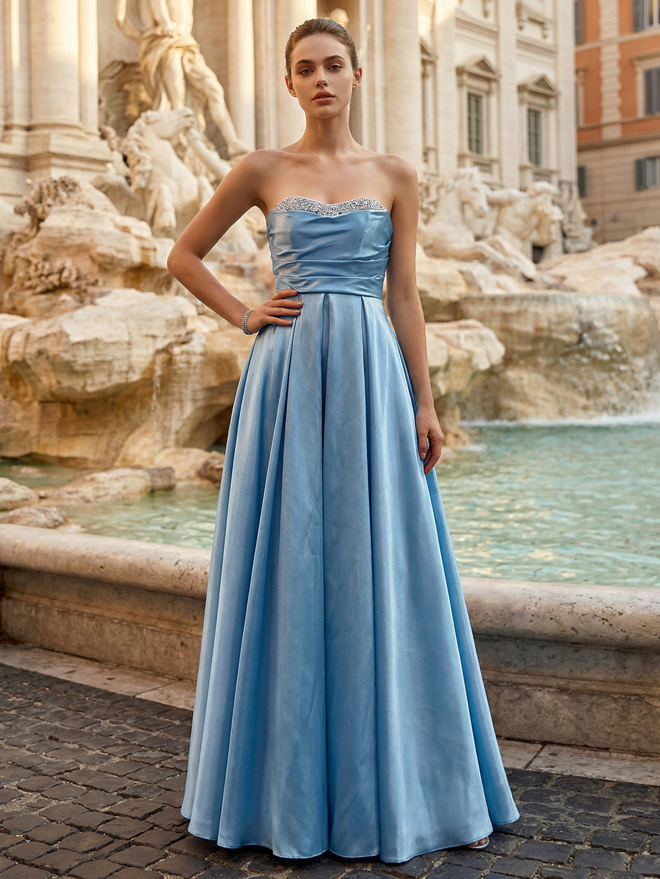 A-line Strapless Sleeveless Long Prom Dress with Beading