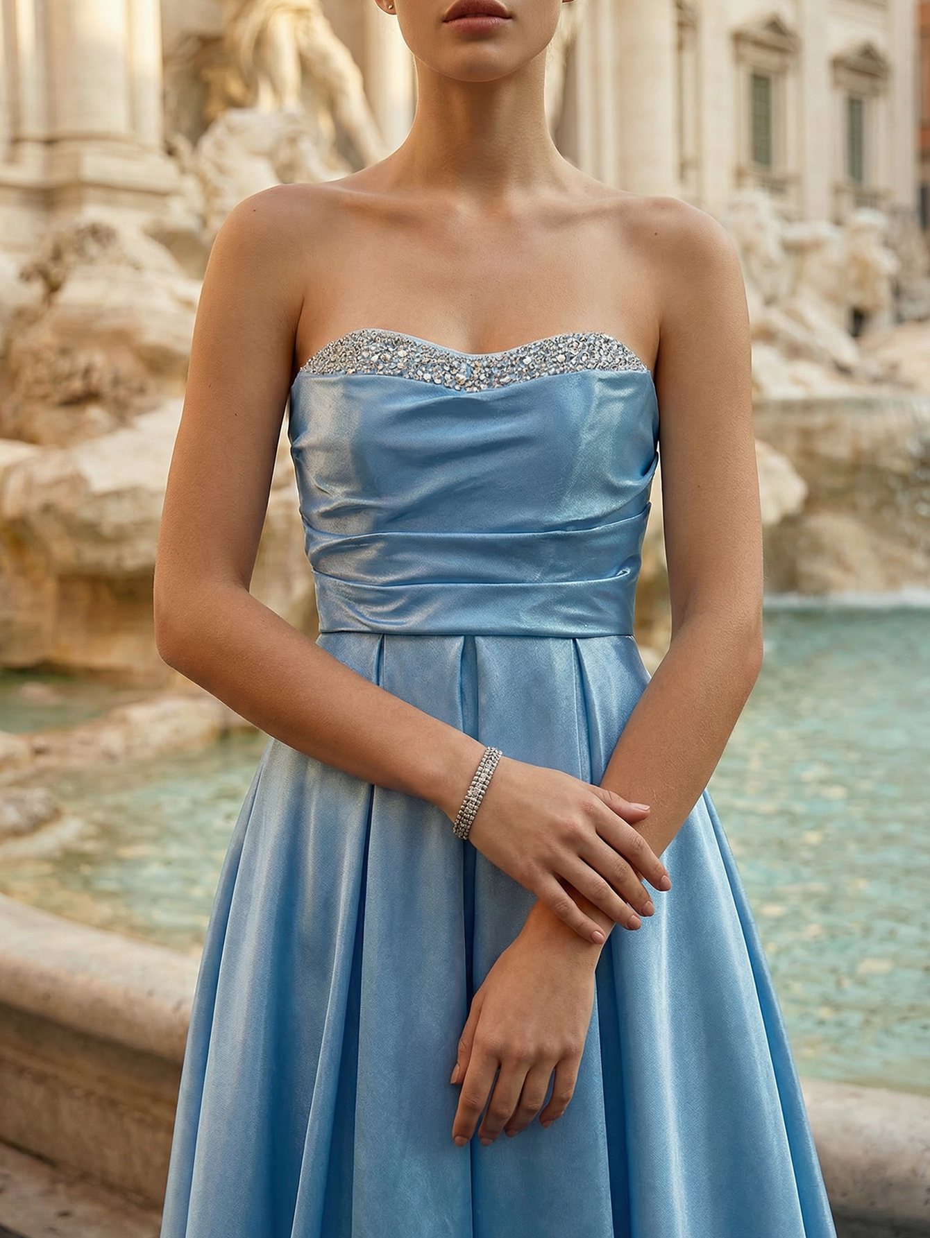 A-line Strapless Sleeveless Long Prom Dress with Beading