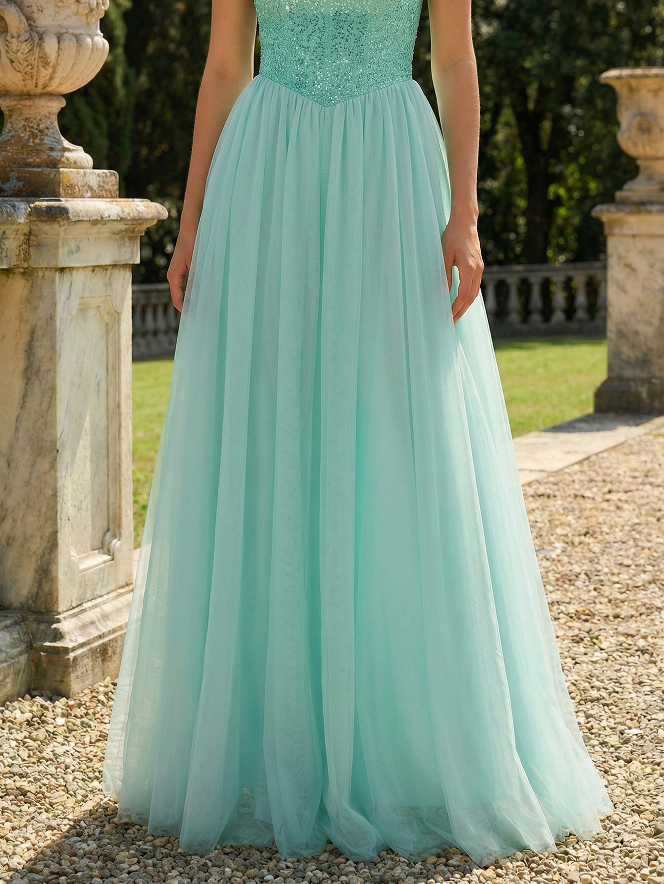 A-line Strapless Sleeveless Tulle Long Prom Dress with Beading