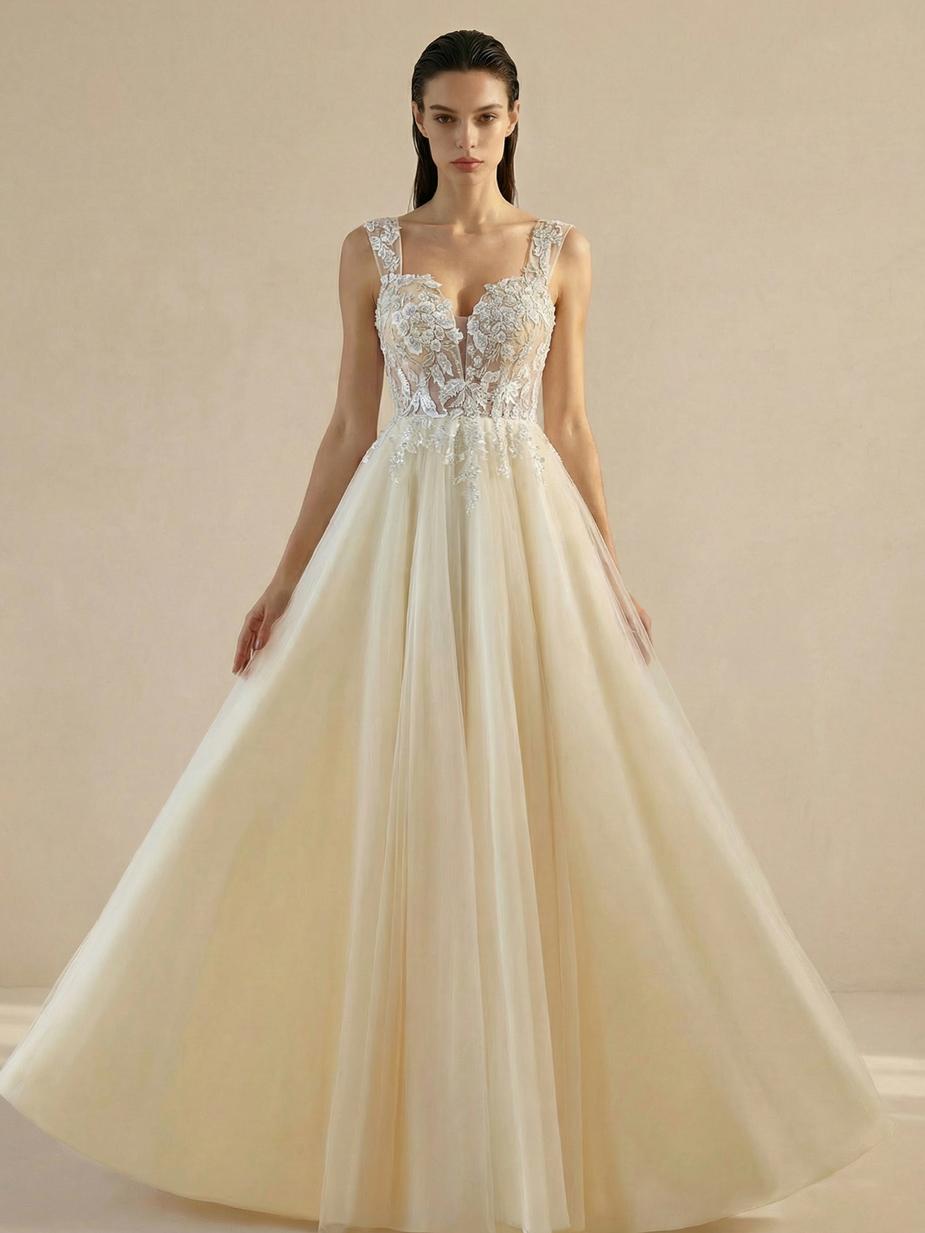 A-line Sweetheart Wedding Dress with 3D Appliqued Beading