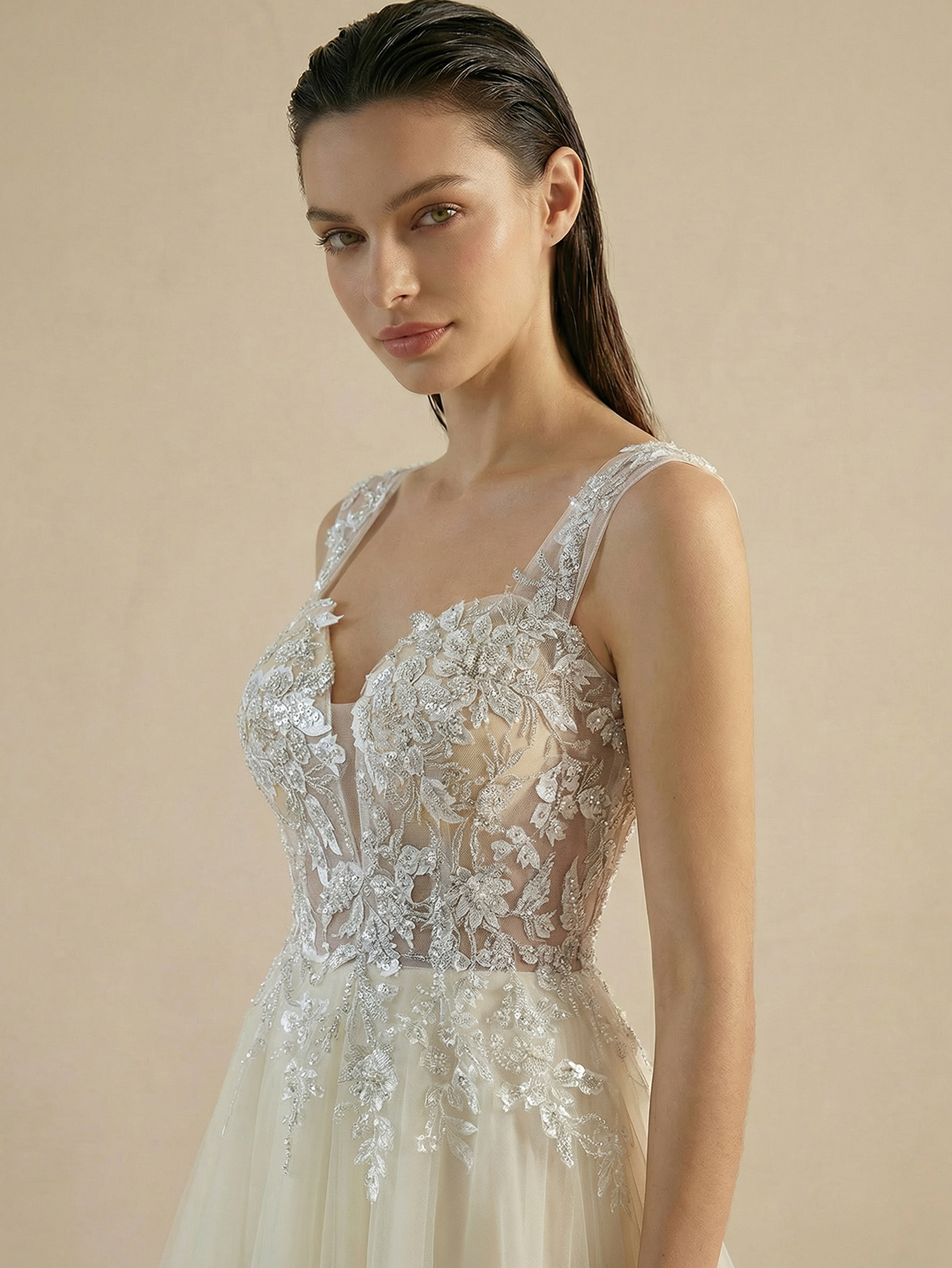 A-line Sweetheart Wedding Dress with 3D Appliqued Beading