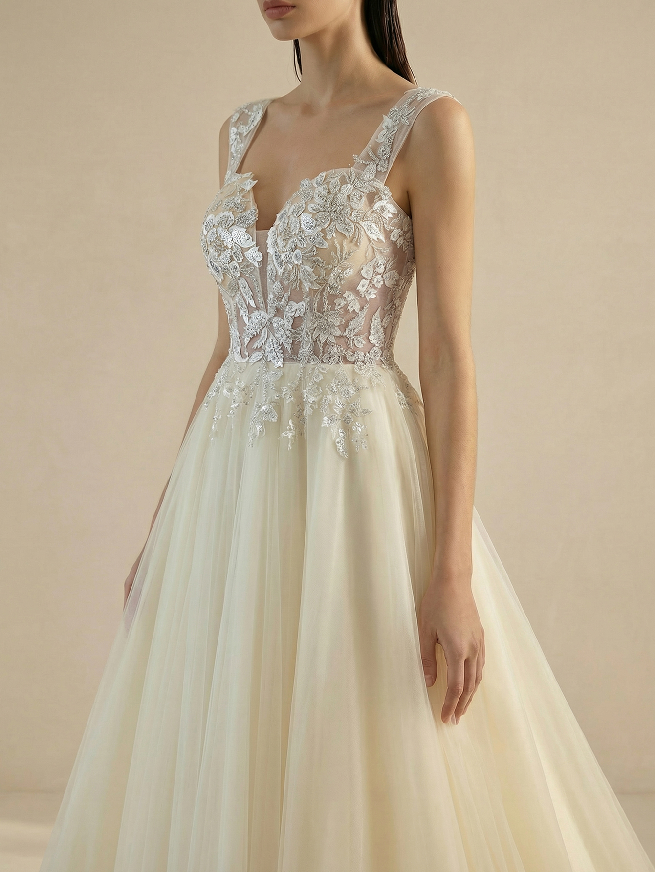 A-line Sweetheart Wedding Dress with 3D Appliqued Beading