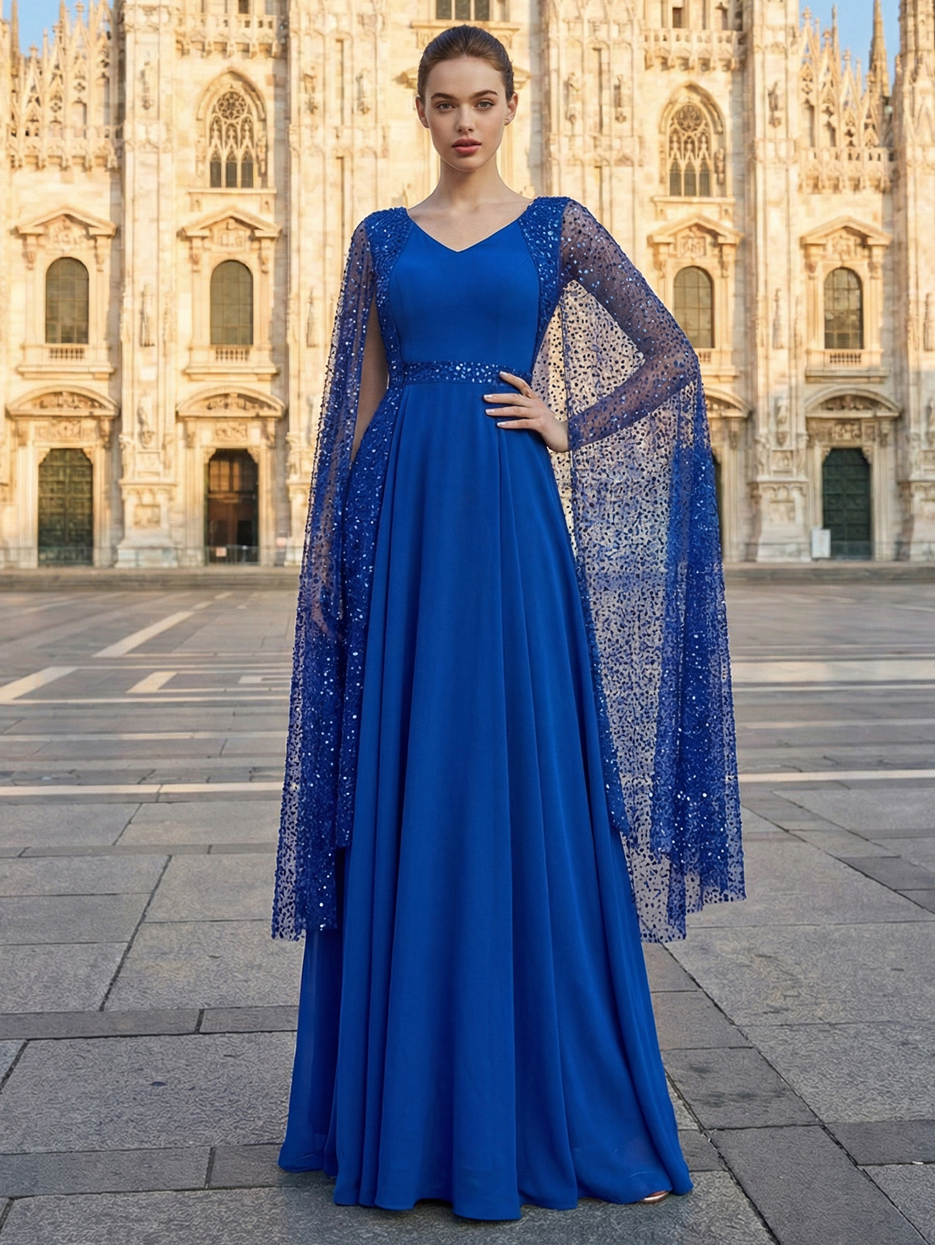 A-line V Neck Long Prom Dress with Beading