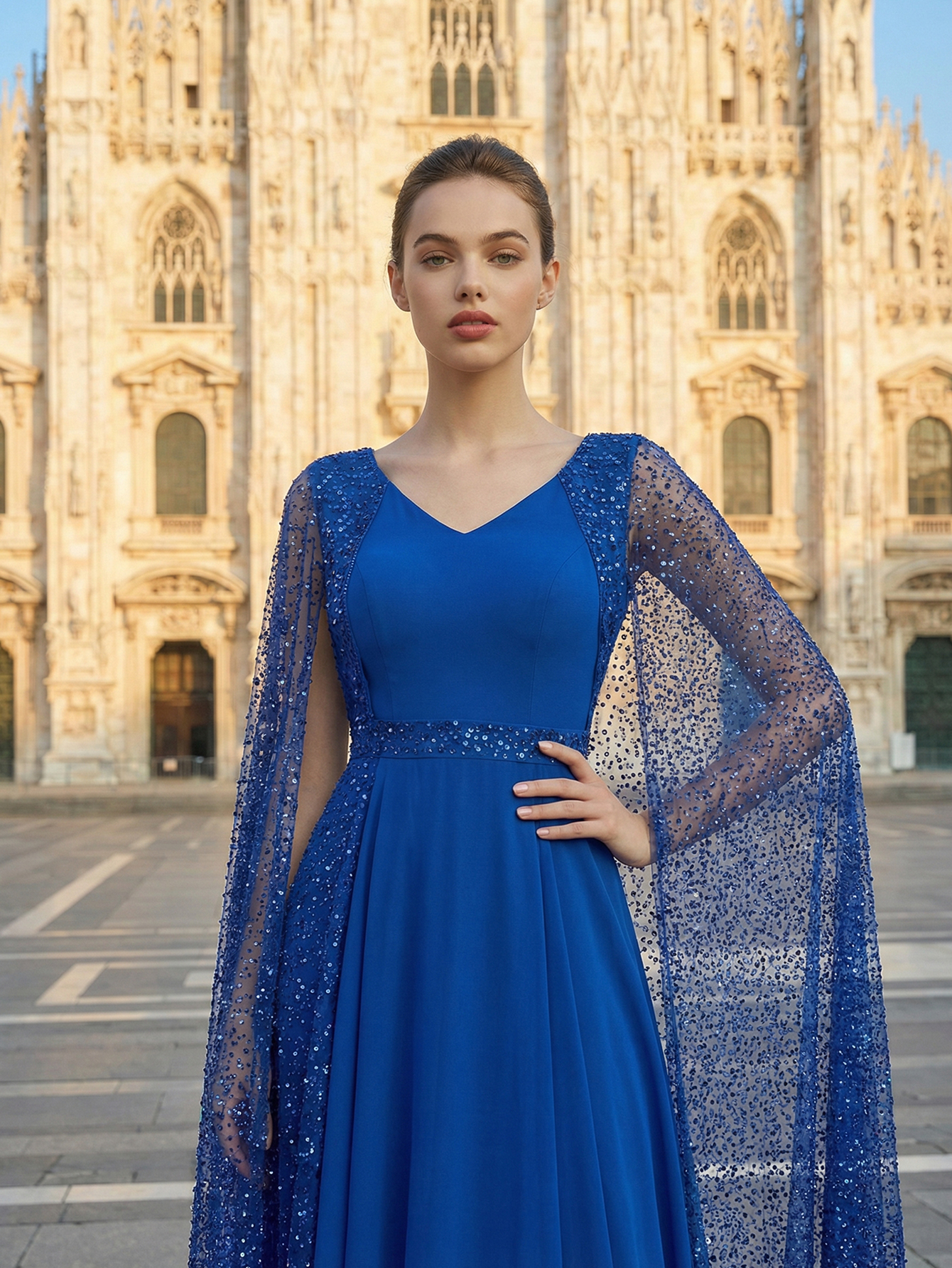 A-line V Neck Long Prom Dress with Beading