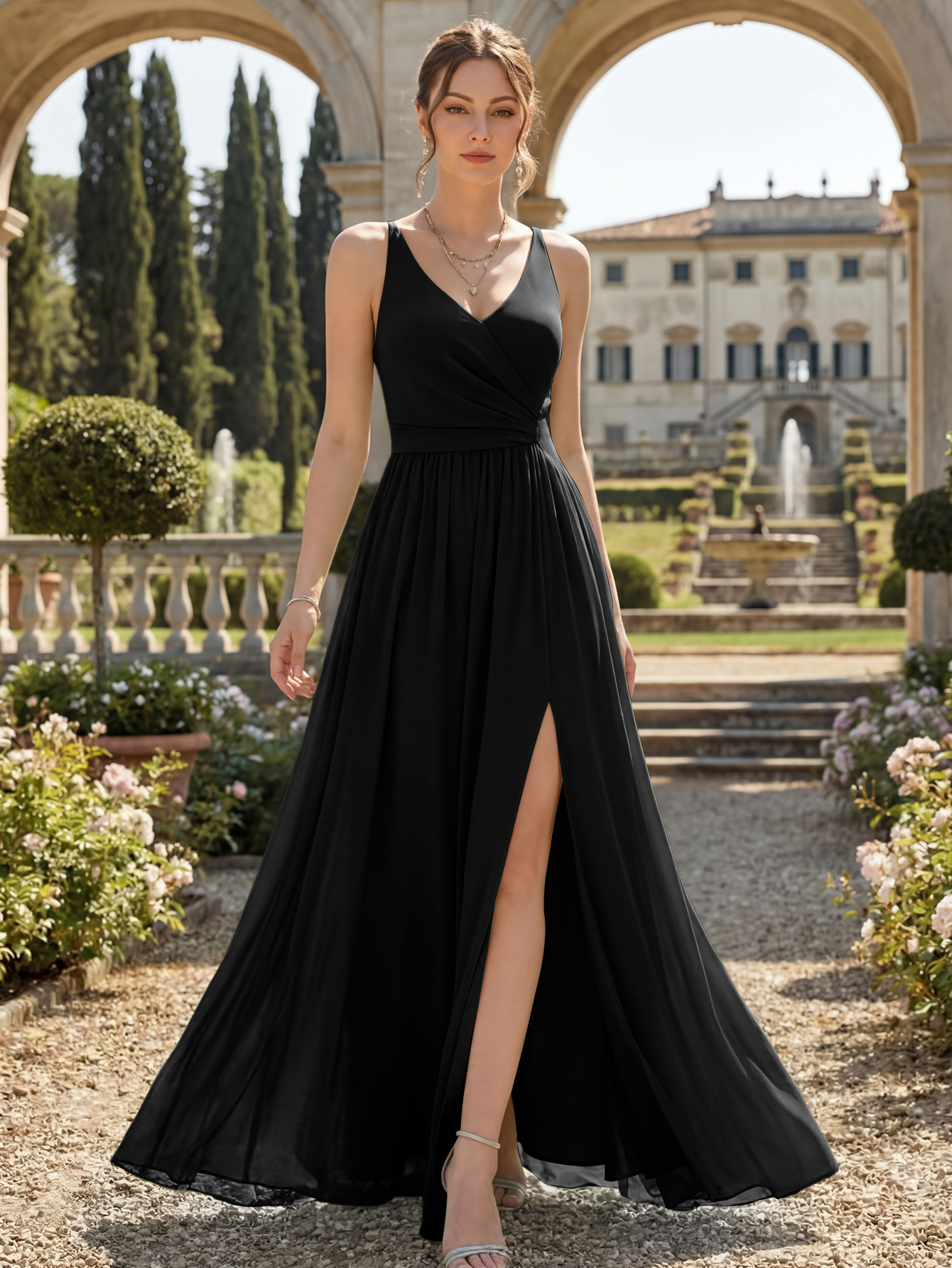 Elegant Chiffon A-Line Bridesmaid Gown with High Slit