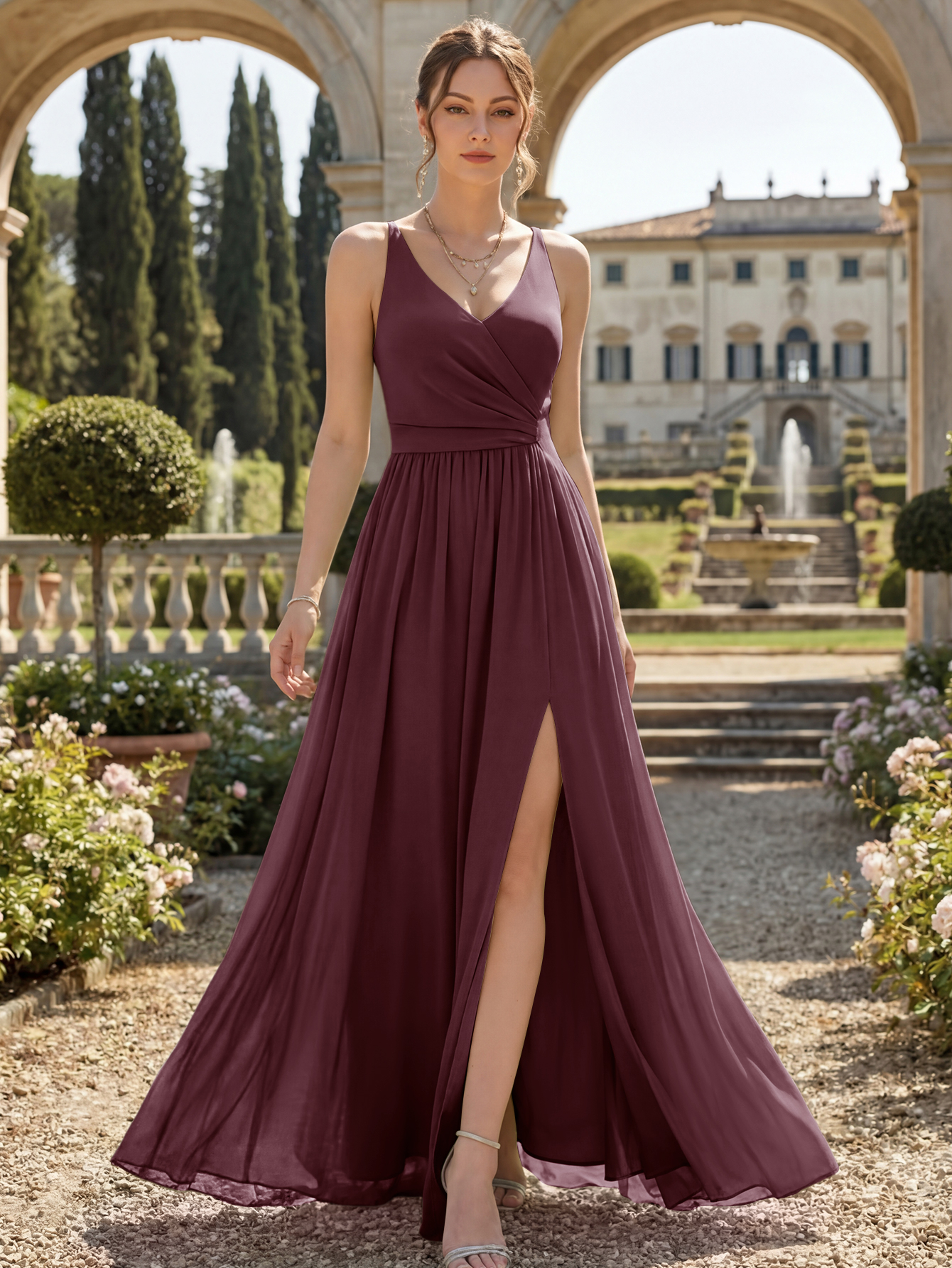 Elegant Chiffon A-Line Bridesmaid Gown with High Slit