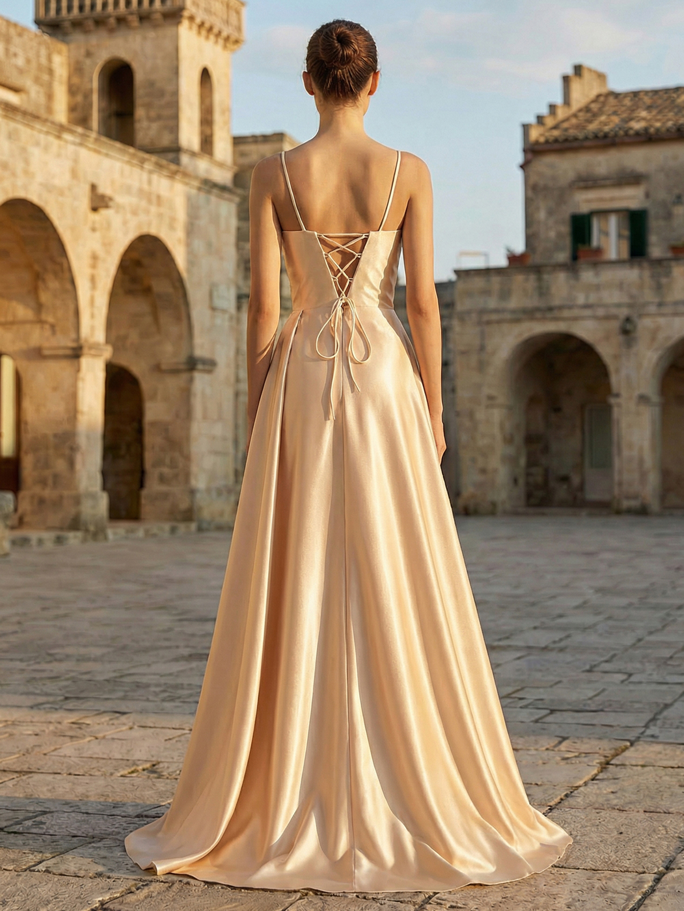 Elegant Champagne Beaded Mermaid Dress with High Slit for Formal Occasions