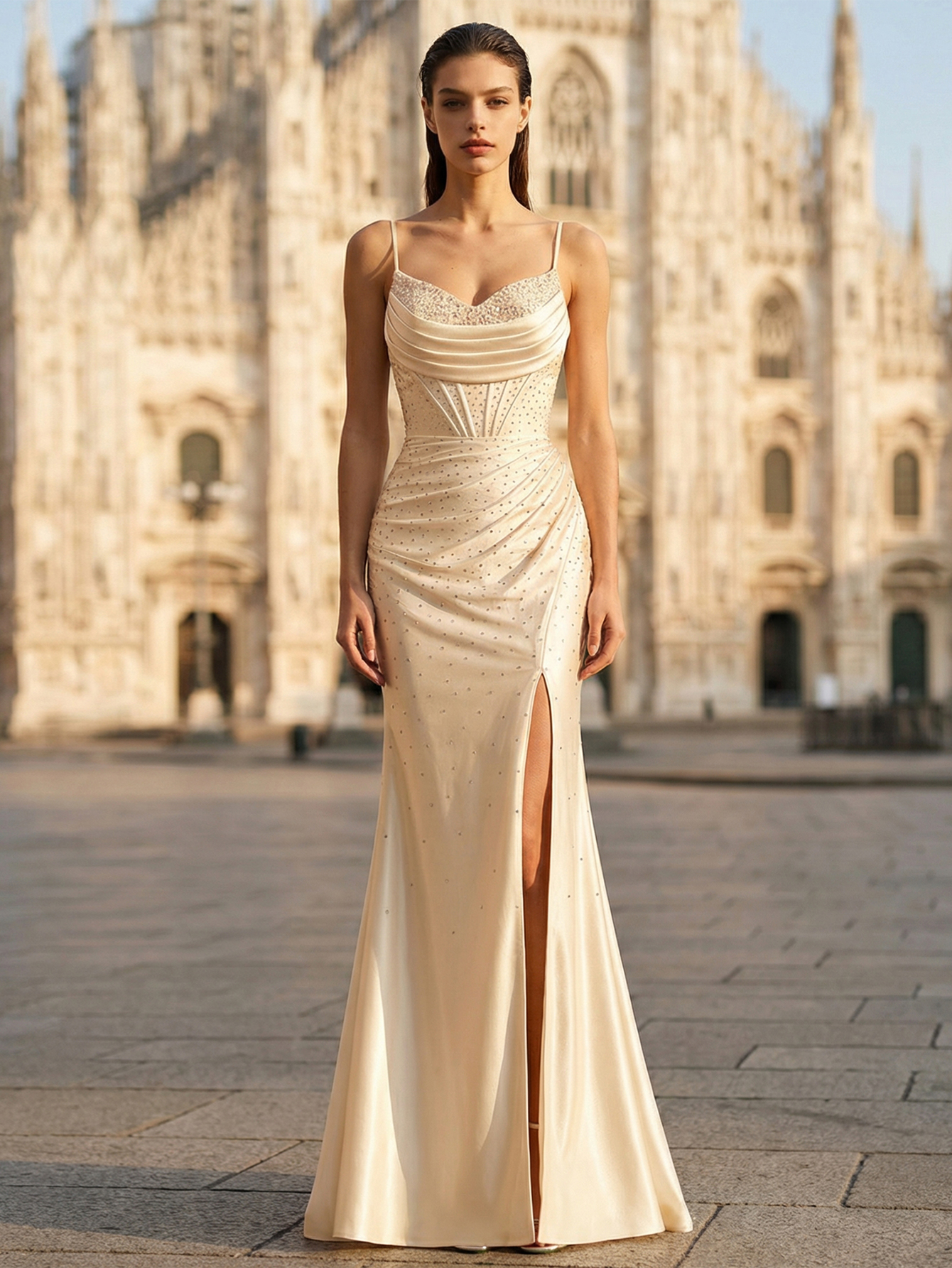 Elegant Spaghetti Strap Prom Dress with Beaded Tassels