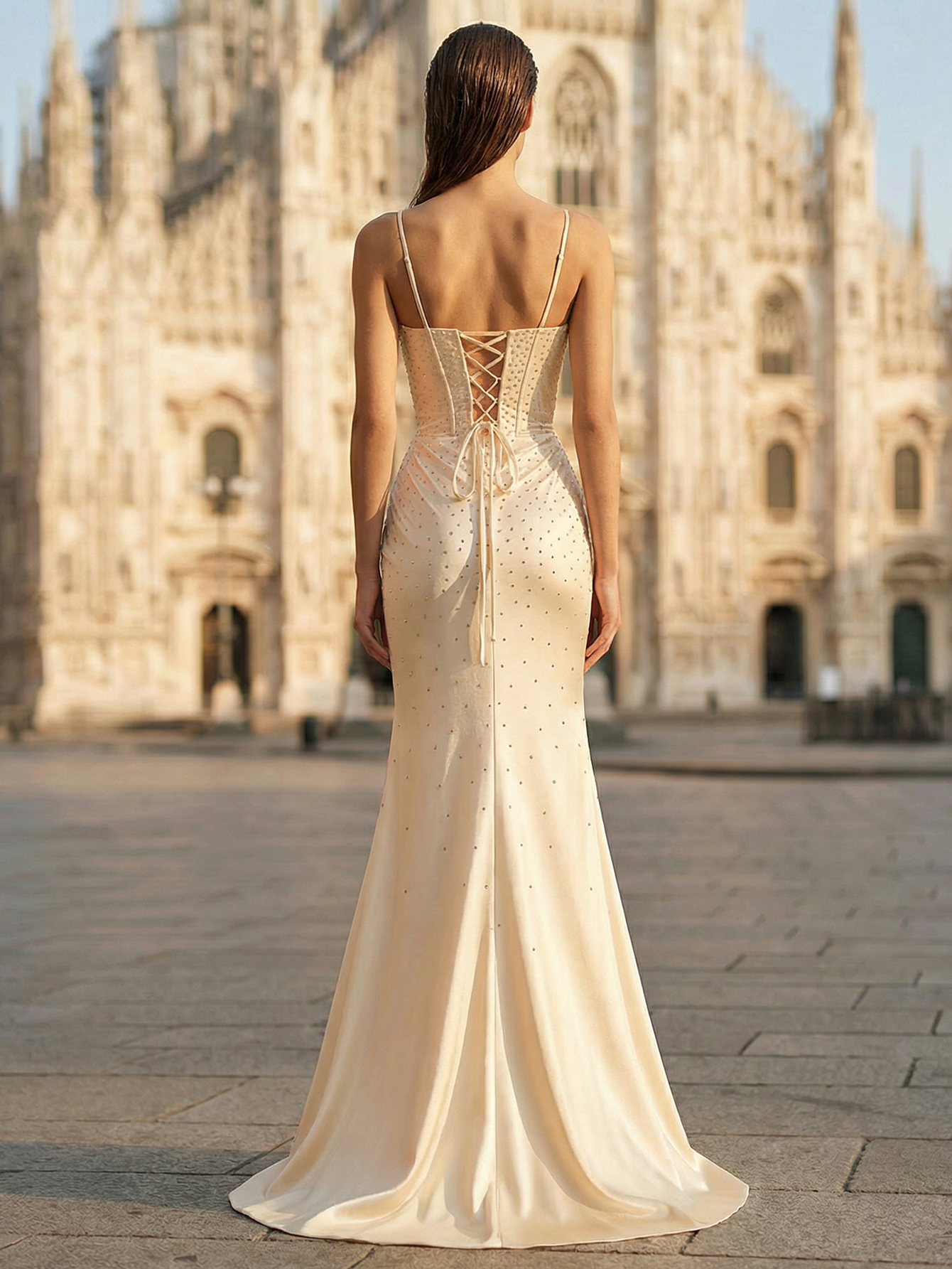 Elegant Spaghetti Strap Prom Dress with Beaded Tassels