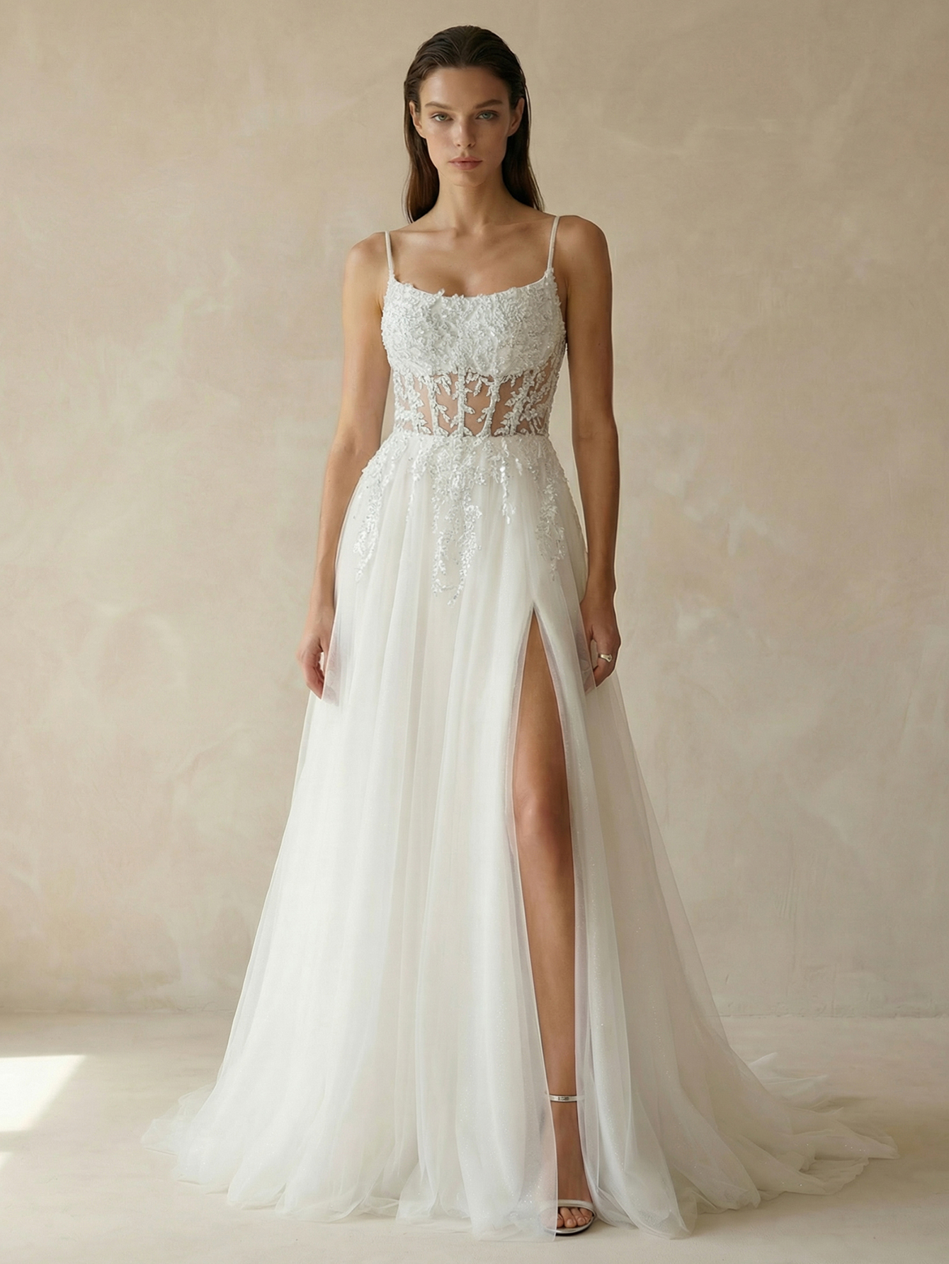 Floral Wedding Dress with Appliqued