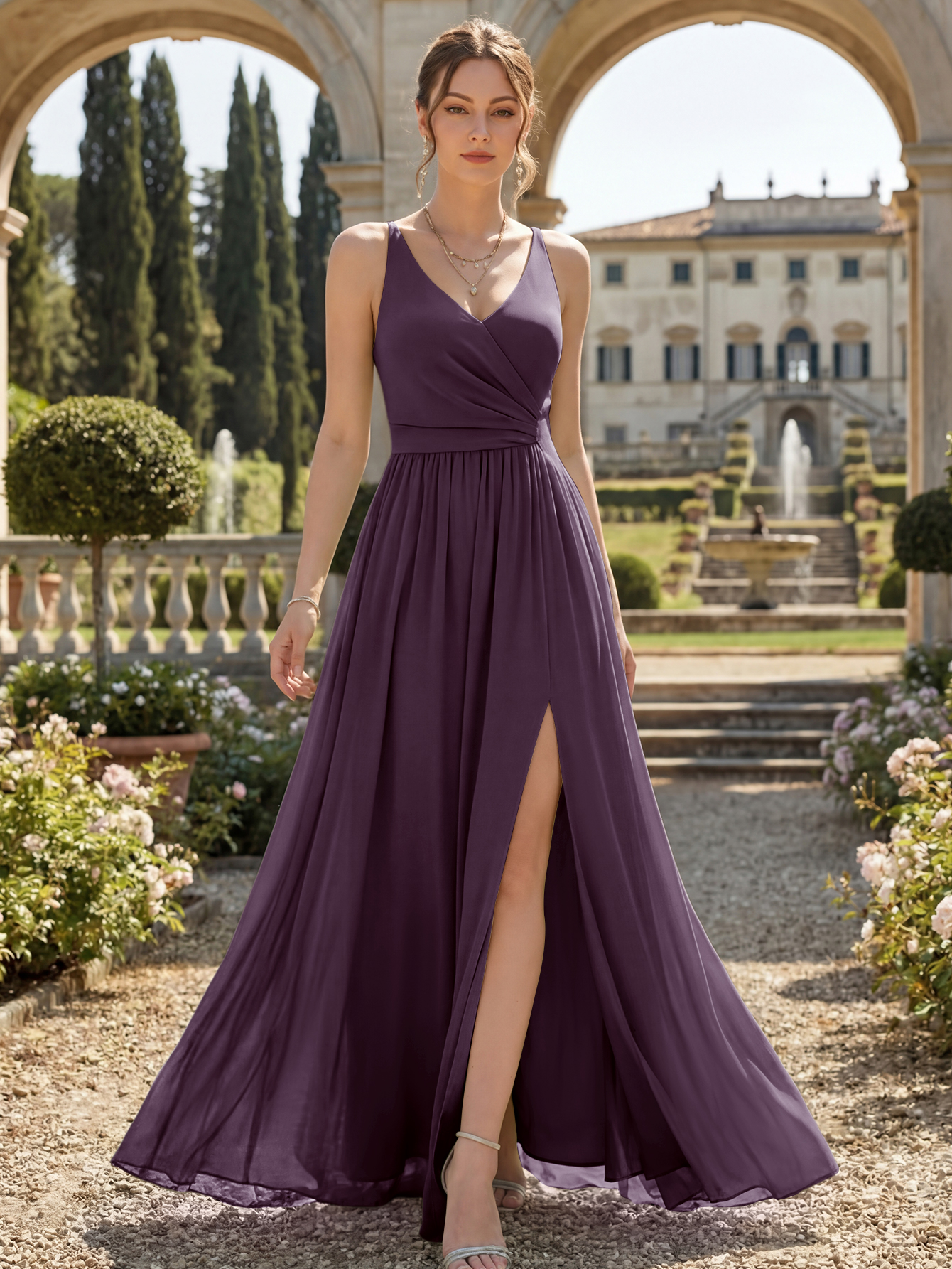 Elegant Chiffon A-Line Bridesmaid Gown with High Slit