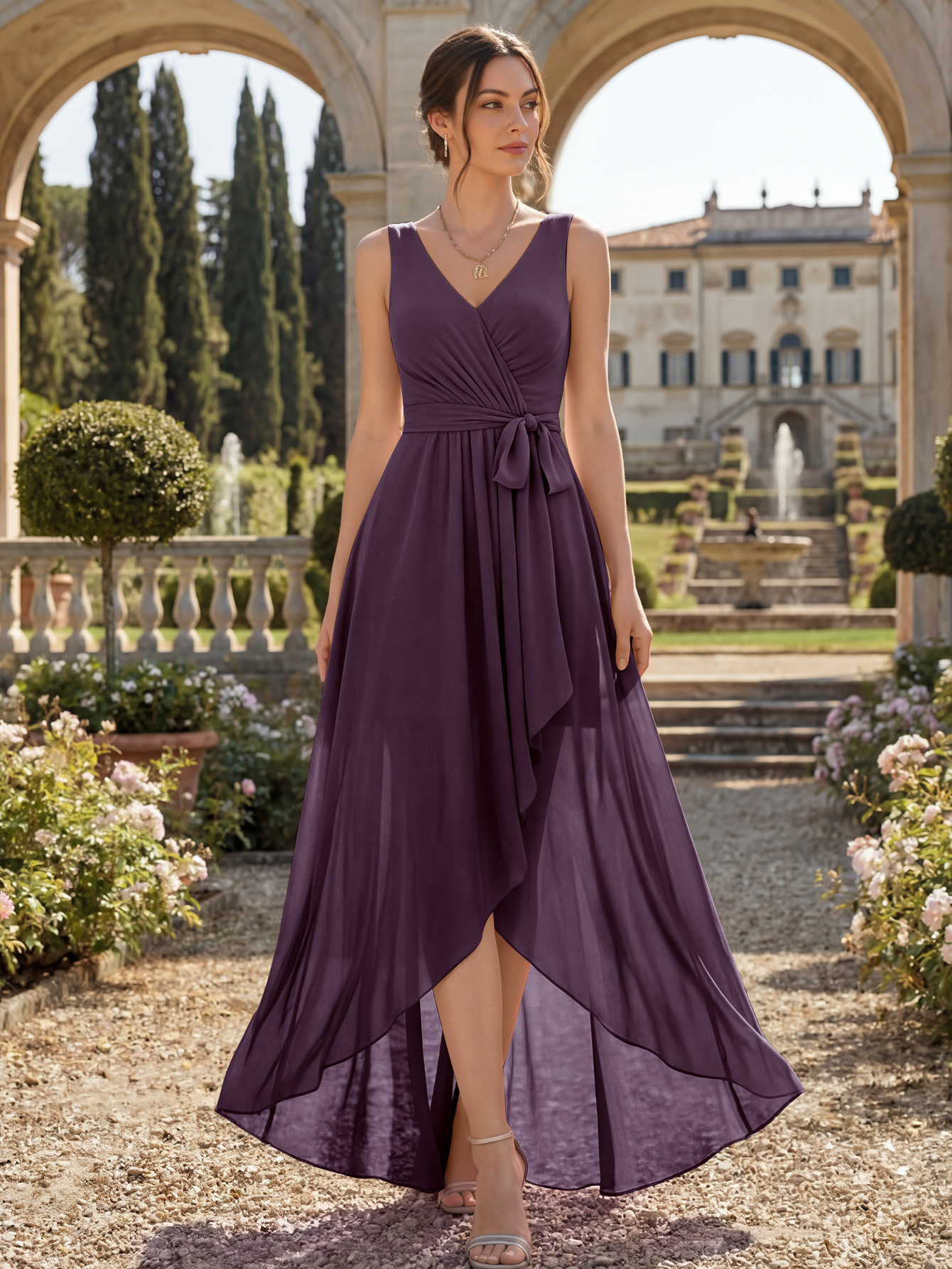Elegant Chiffon A - line Asymmetrical Cross Bridesmaid Gown