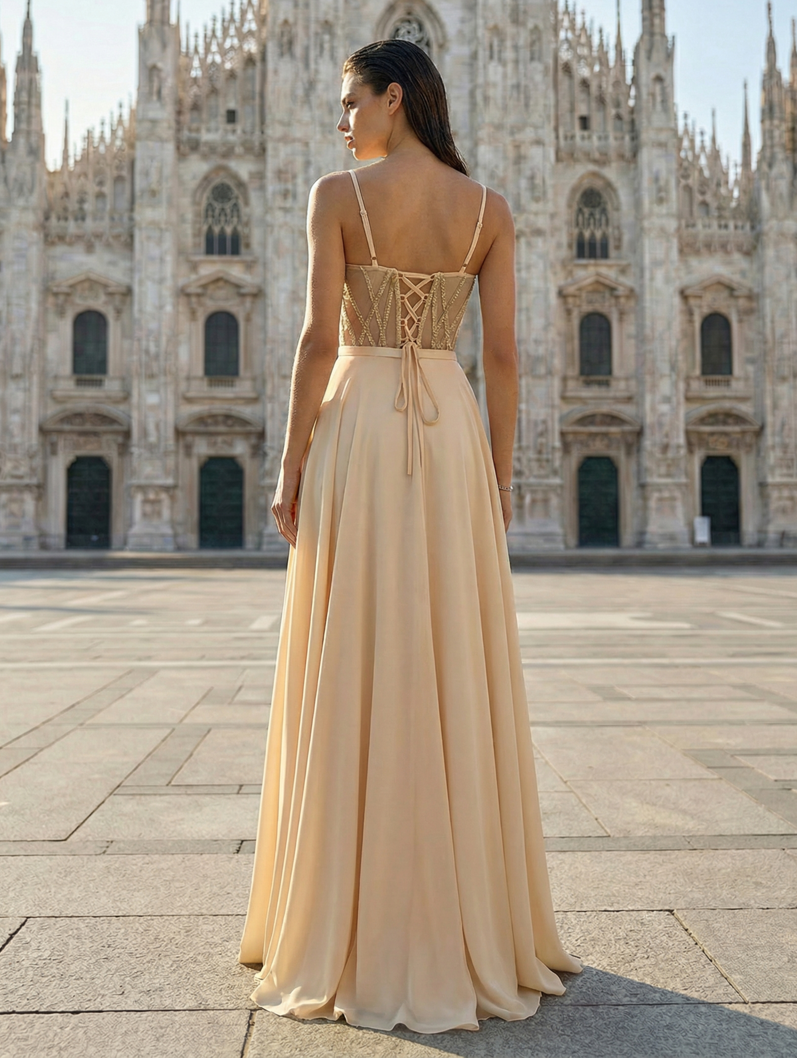 Chic Champagne Sheer Mermaid Gown with Intricate Beading and a Seductive Slit