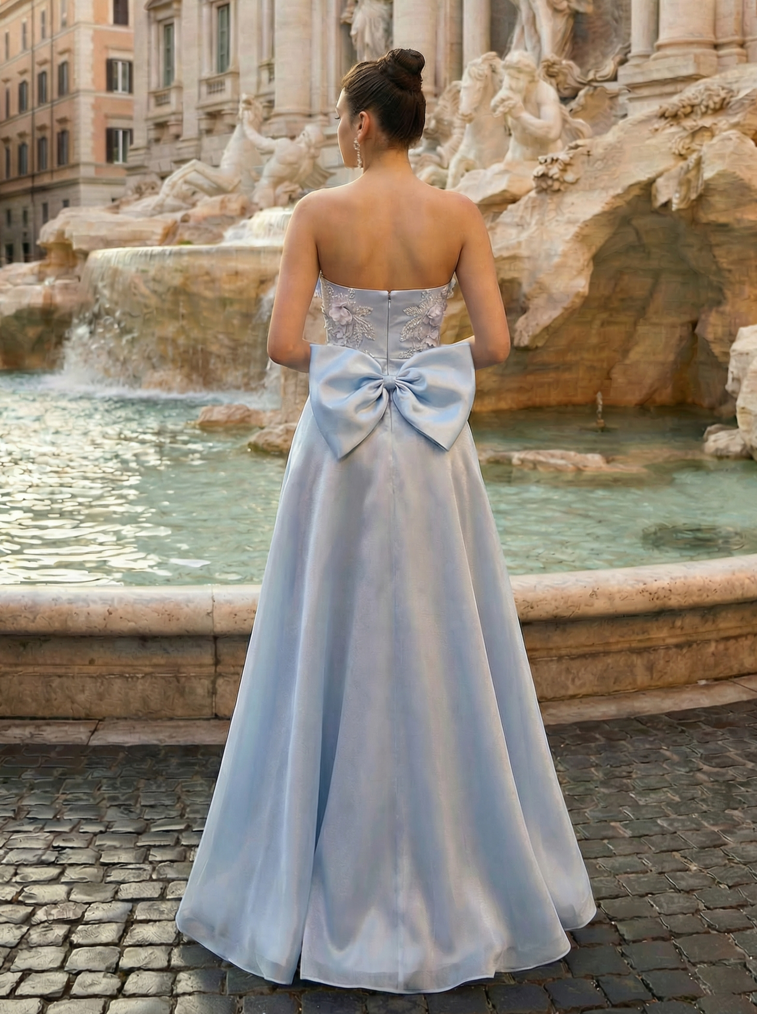 Sky Blue Spaghetti Strap Beaded Mermaid Evening Gown