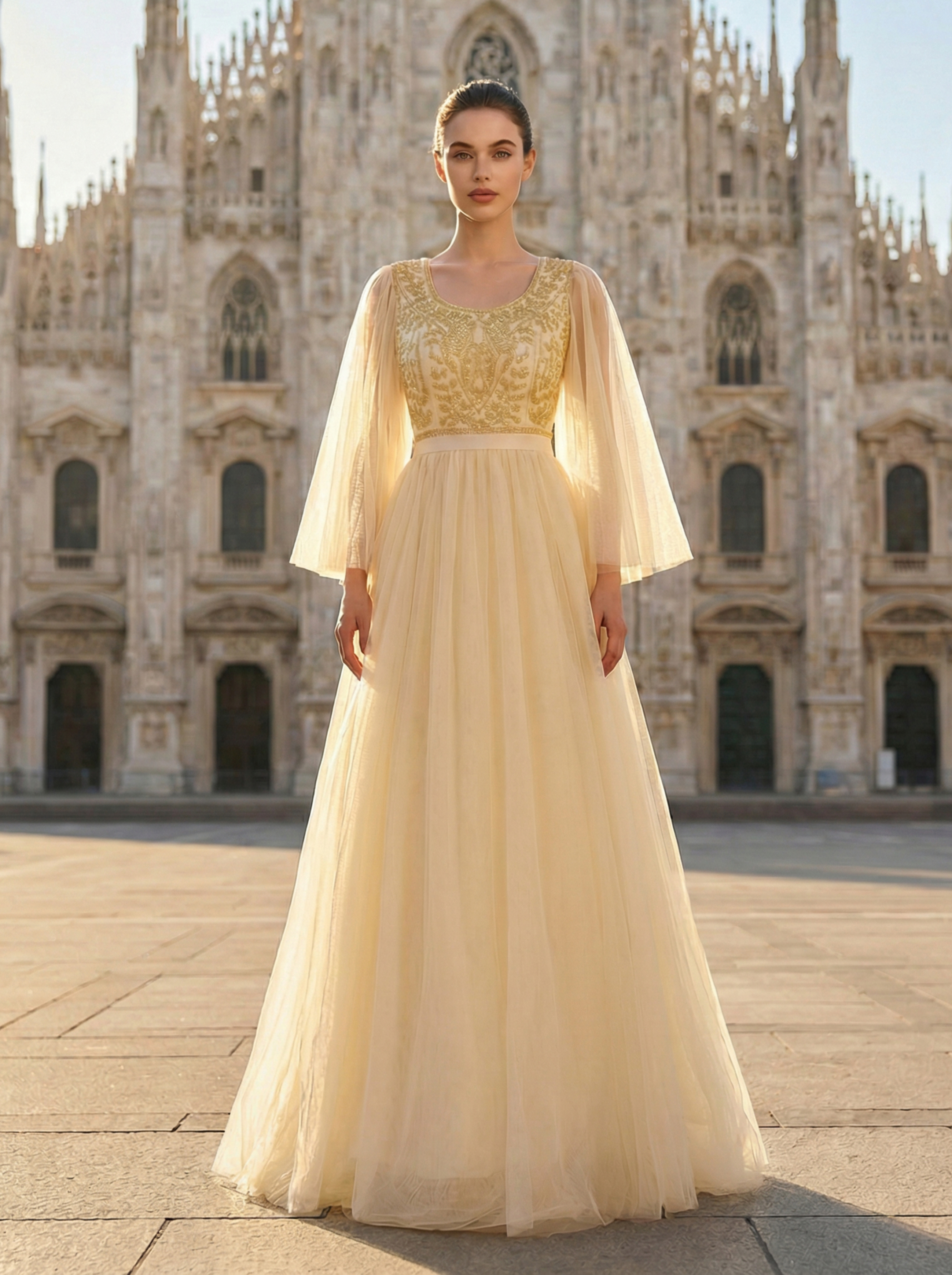 Women's Beaded Swing Dress Elegant Tulle Flowing Evening Dress