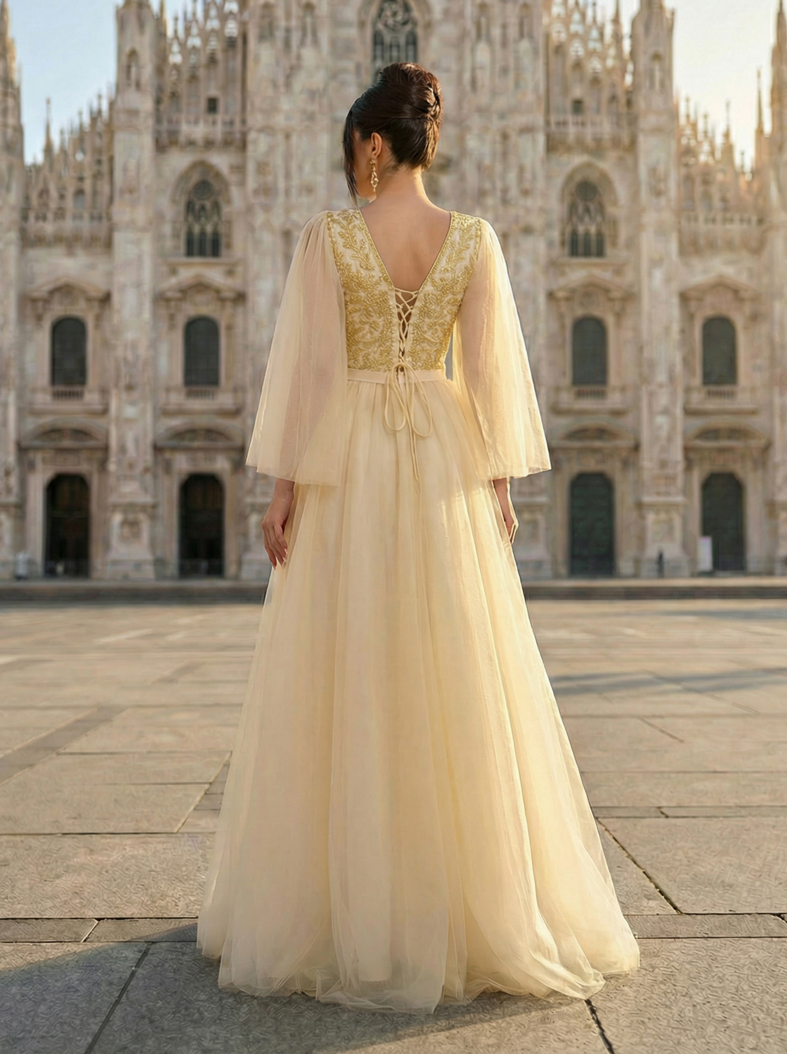 Women's Beaded Swing Dress Elegant Tulle Flowing Evening Dress