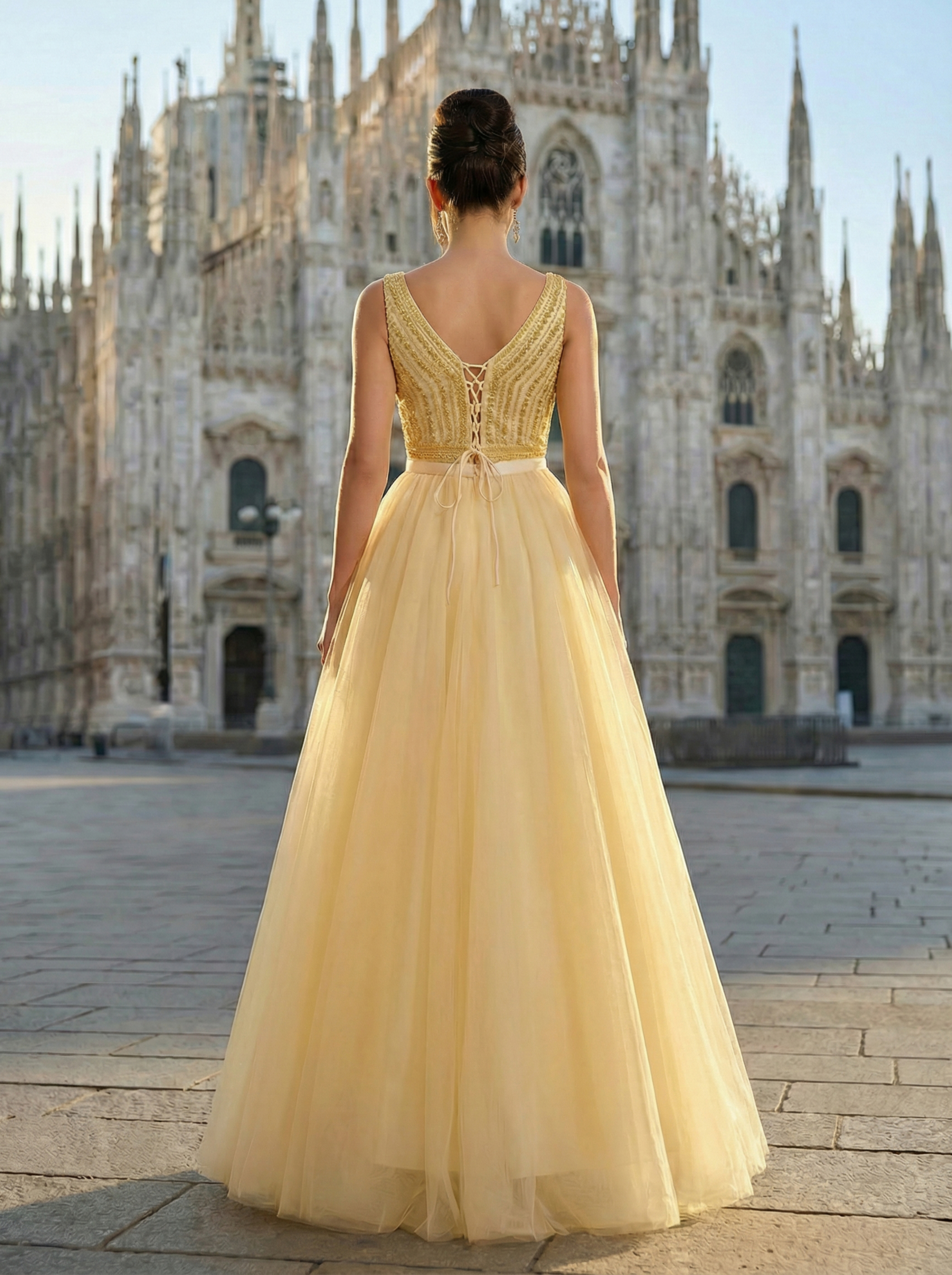 Women's Sequins Sparkling Swing Dress Elegant V-neck Tulle Flutter Evening Dress