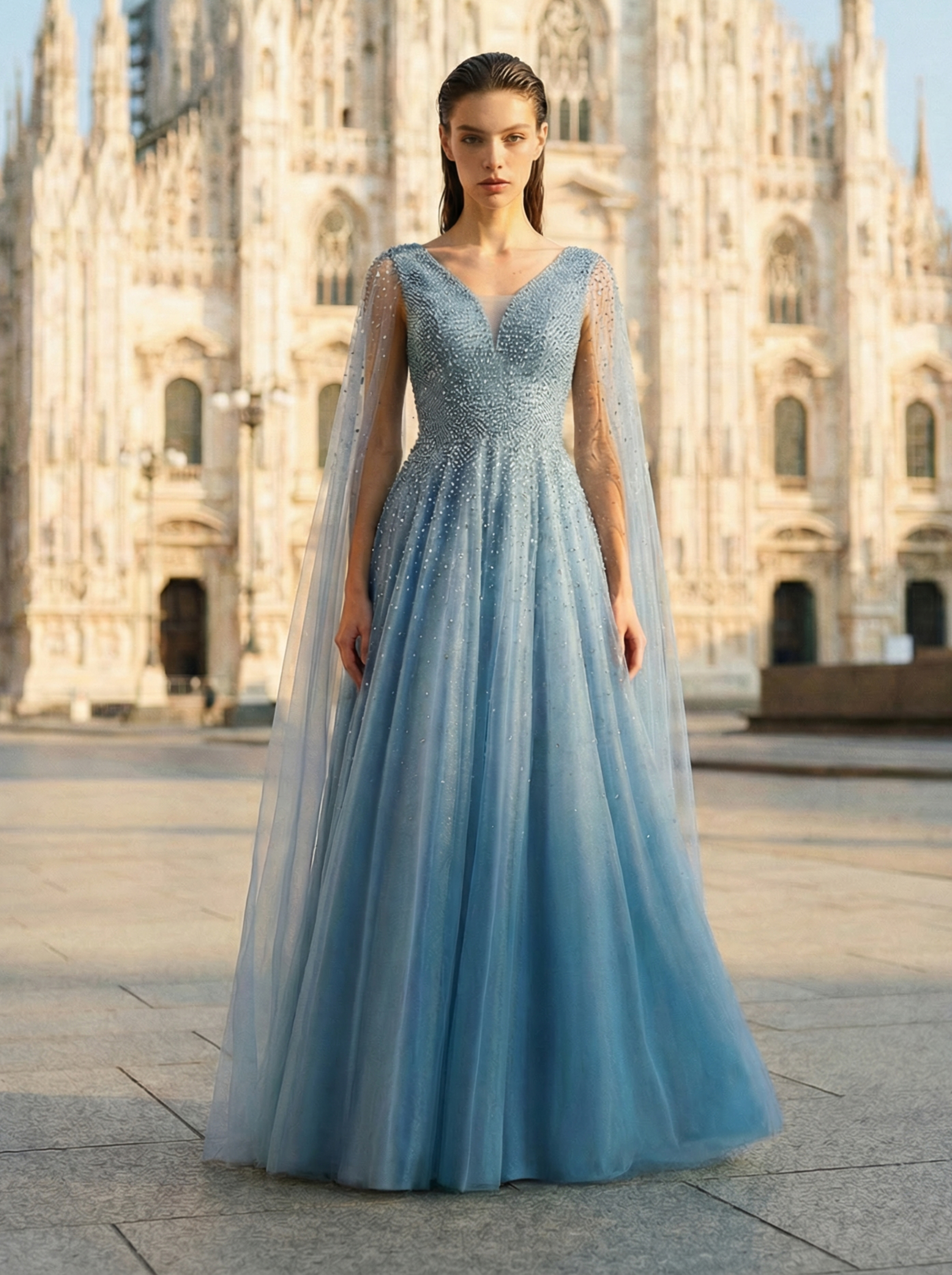 Luxurious Beaded V-Neck Prom Evening Gown