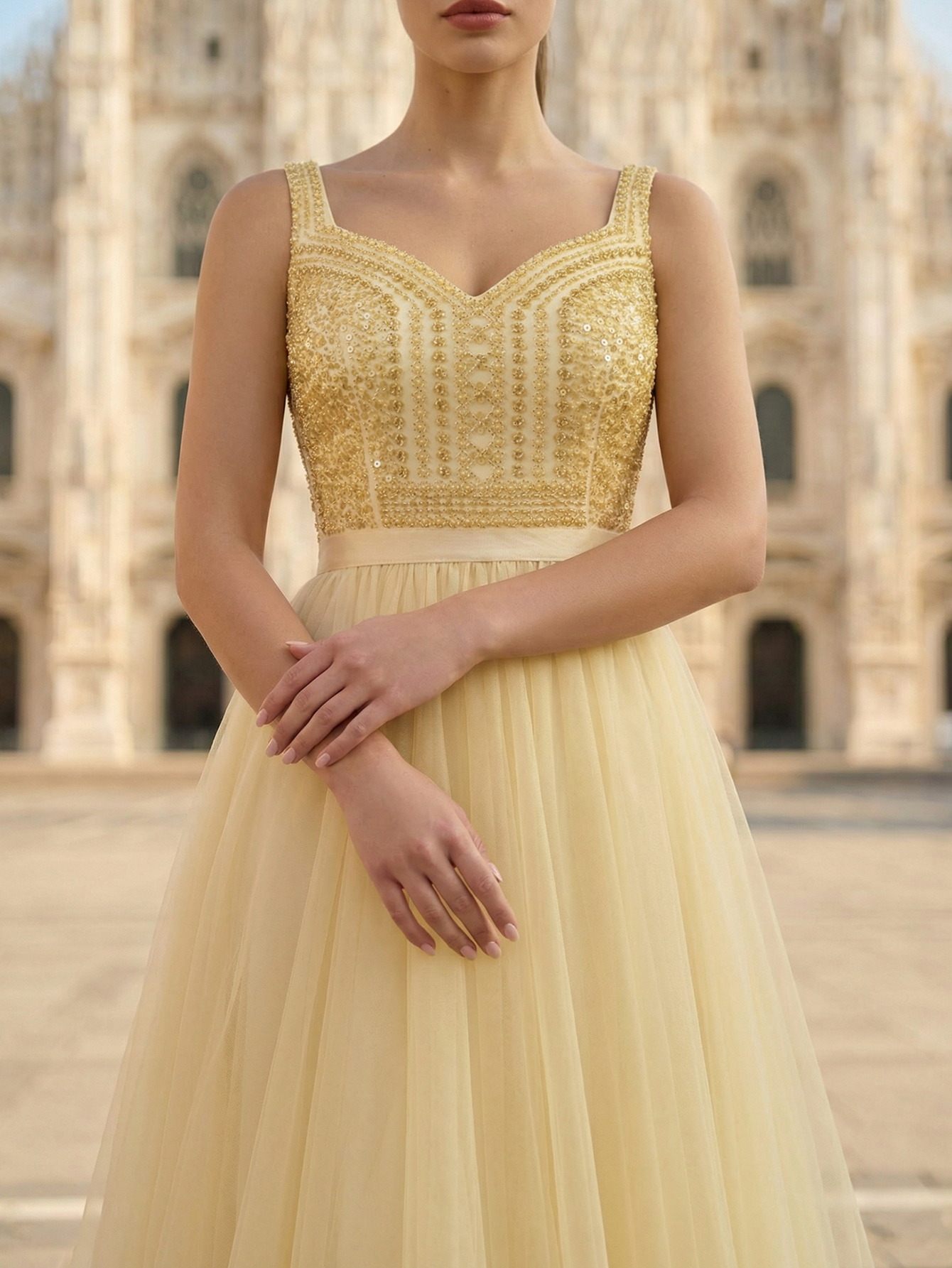 A-line Sweetheart Sleeveless Tulle Long Prom Dress with Beading