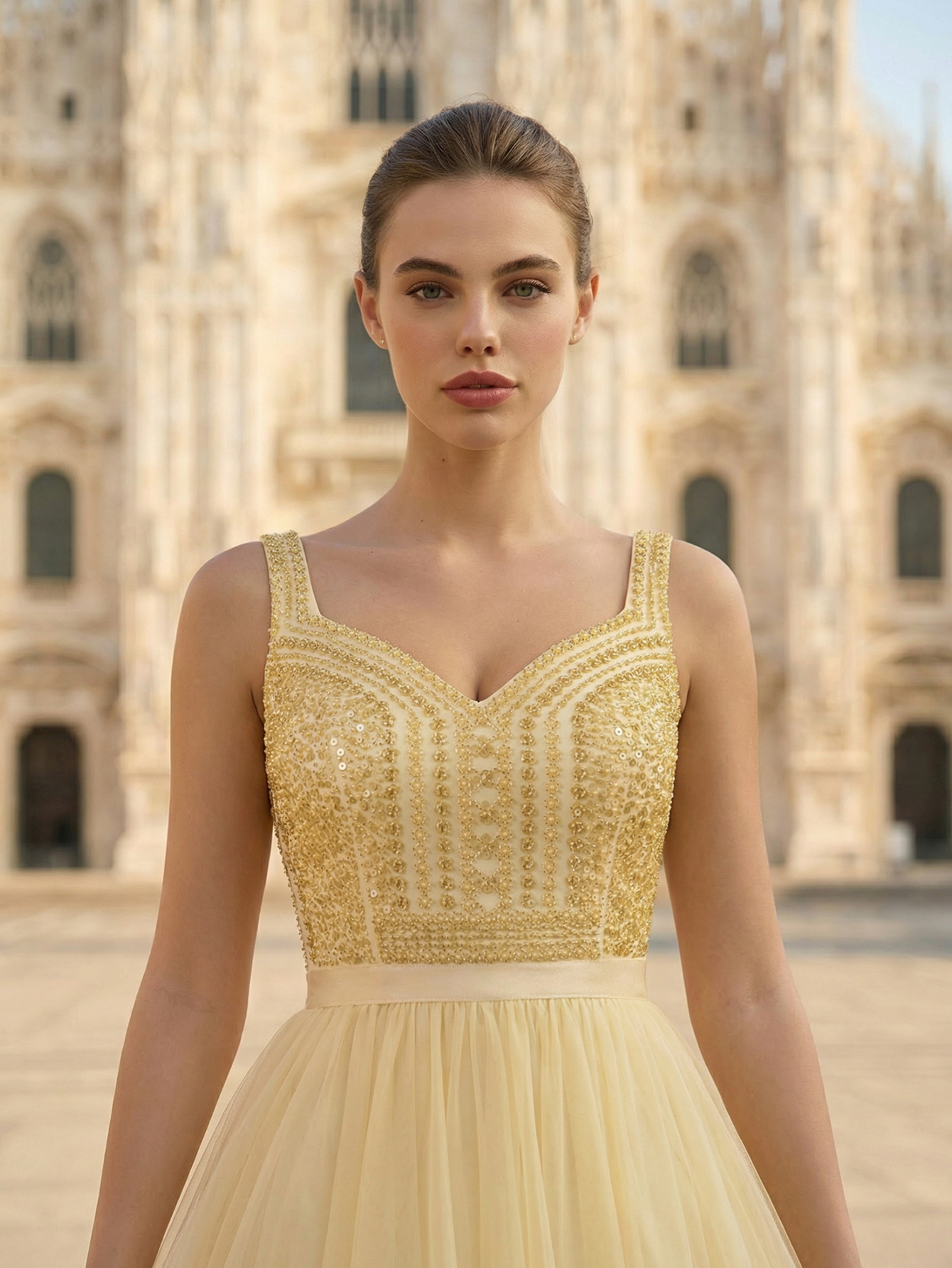 A-line Sweetheart Sleeveless Tulle Long Prom Dress with Beading