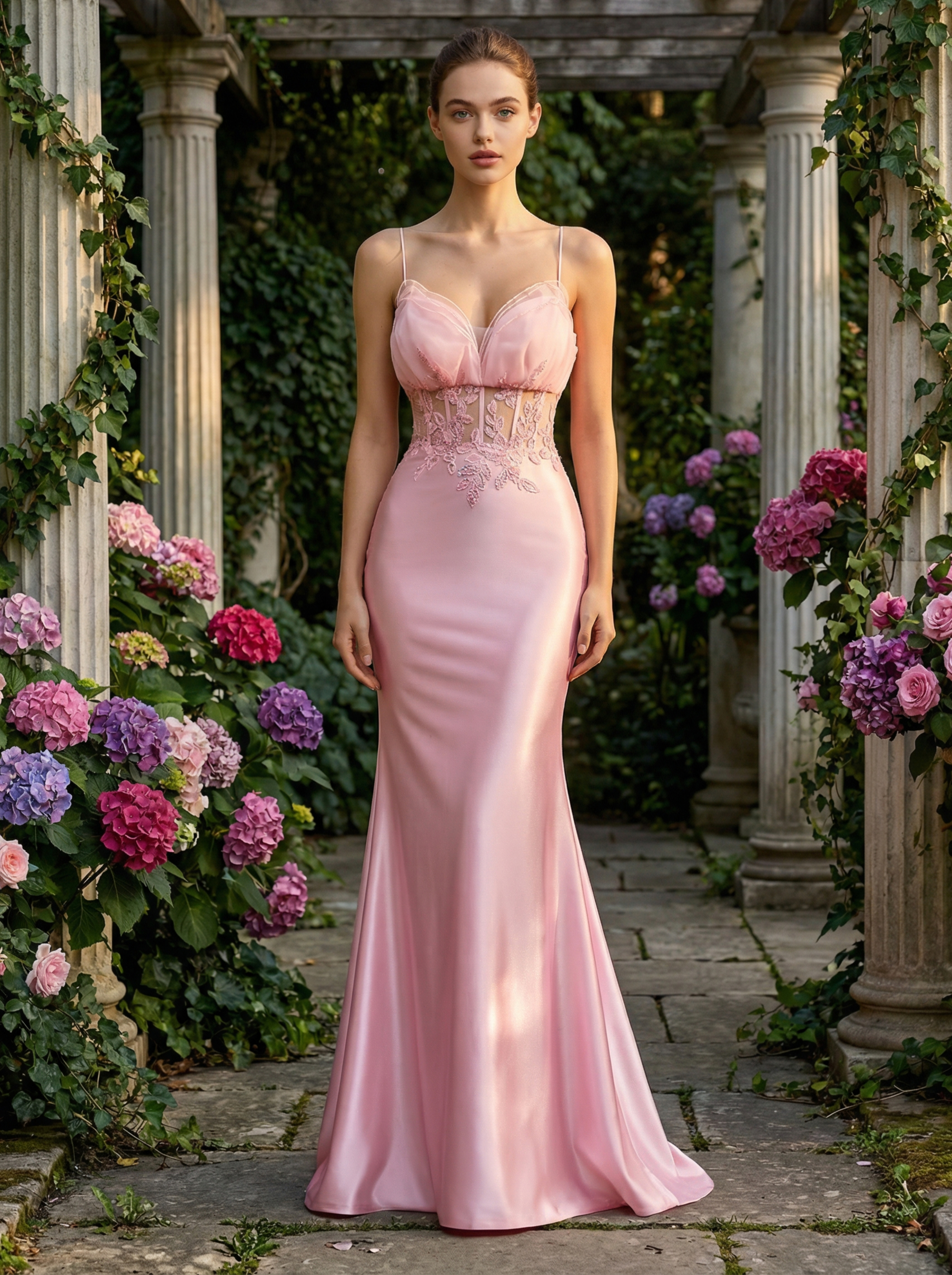 Cute Spaghetti Strap Beaded Embroidery Mermaid Evening Gown