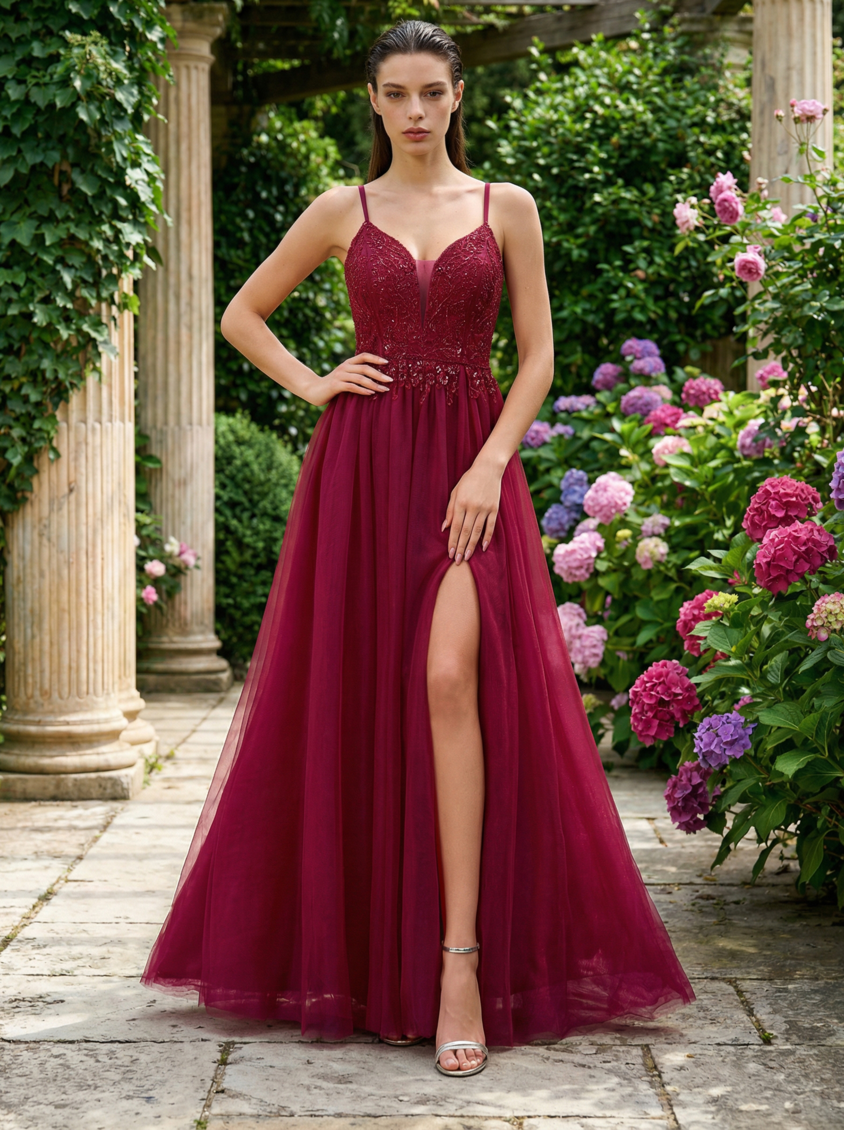 Beaded Deep V-Neck Party Dress Elegant Dress For Wedding Guest, Formal Evening