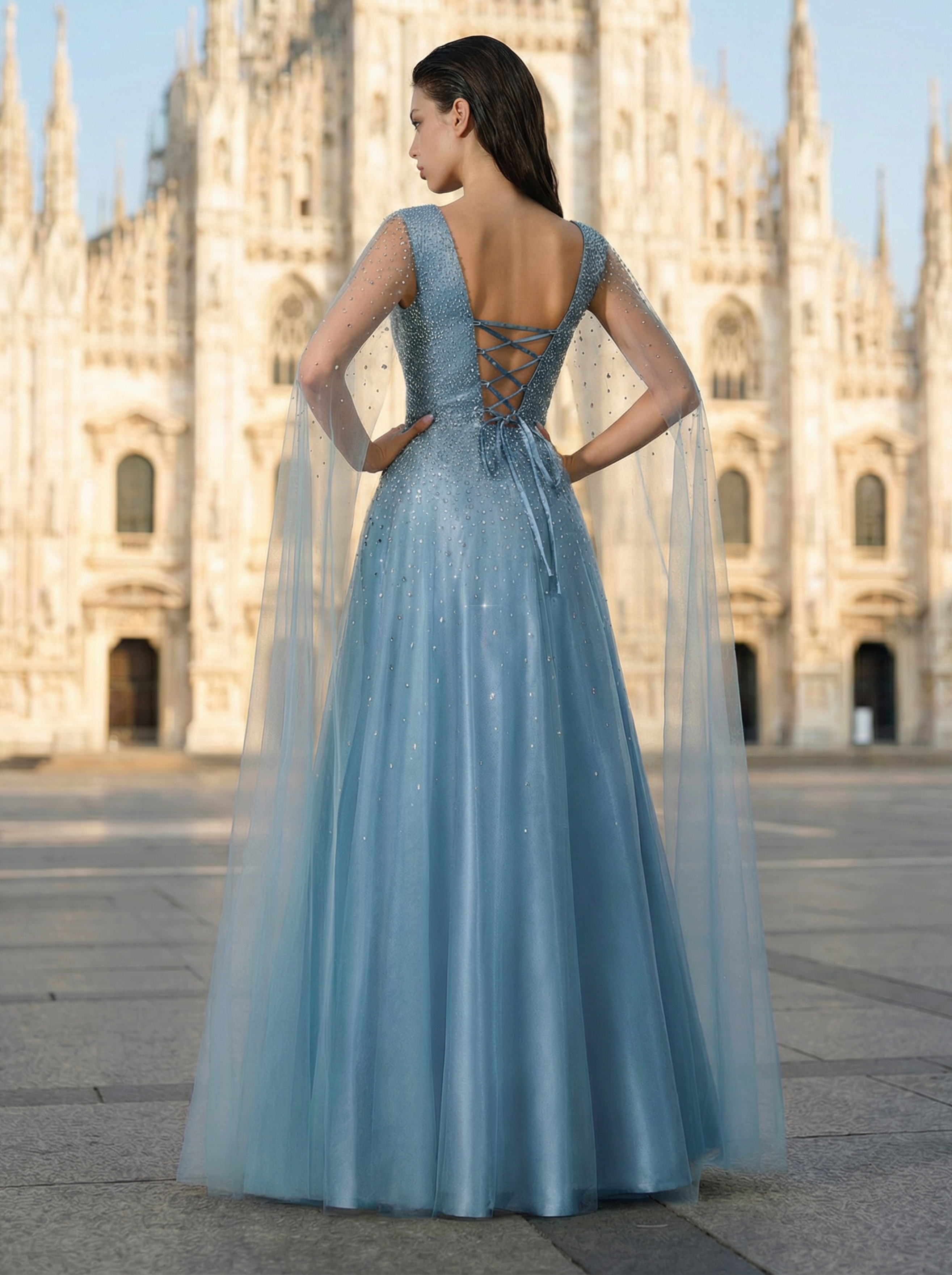 Luxurious Beaded V-Neck Prom Evening Gown