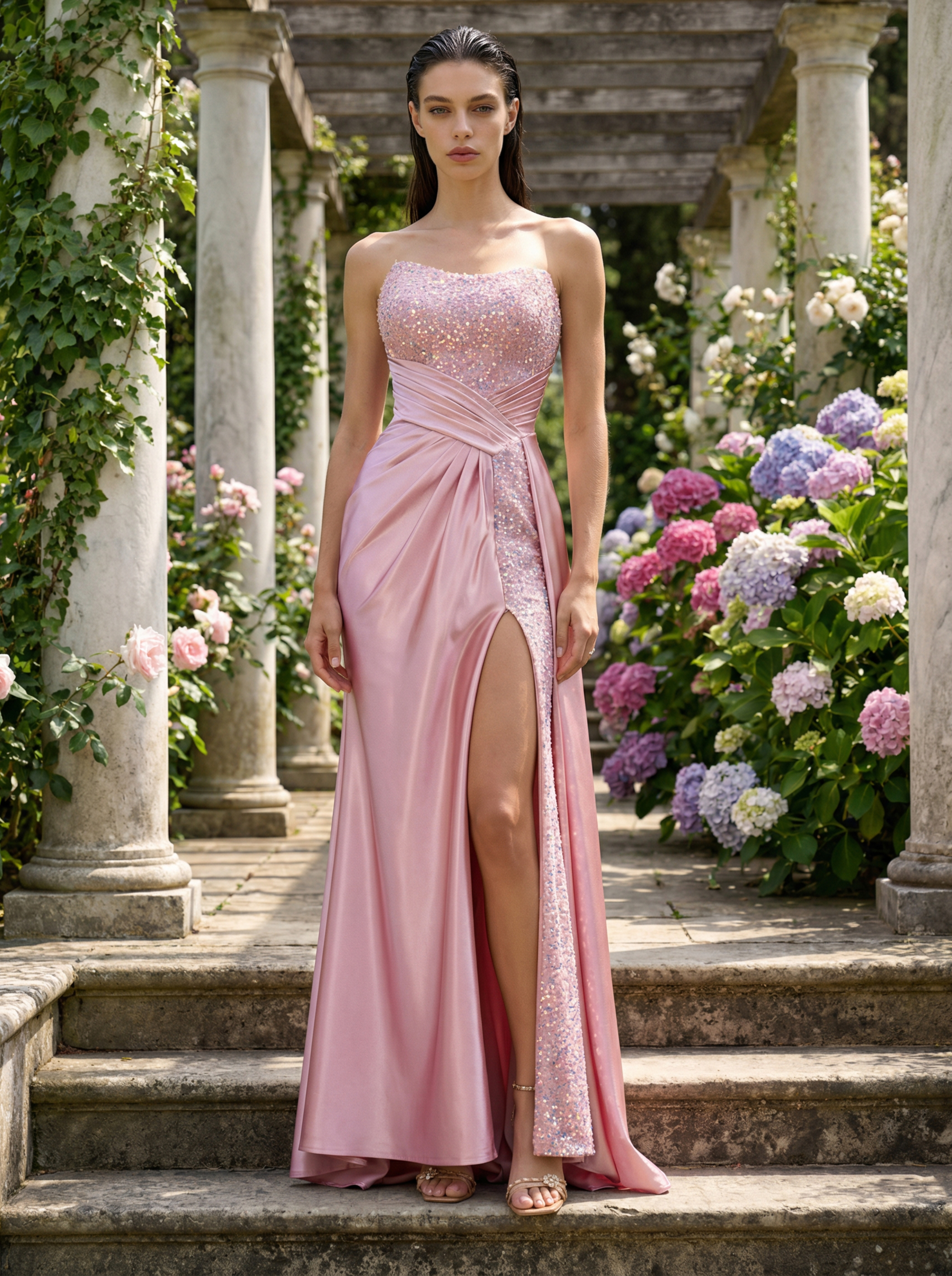 Beaded Flower Party Dress Prom Dresses