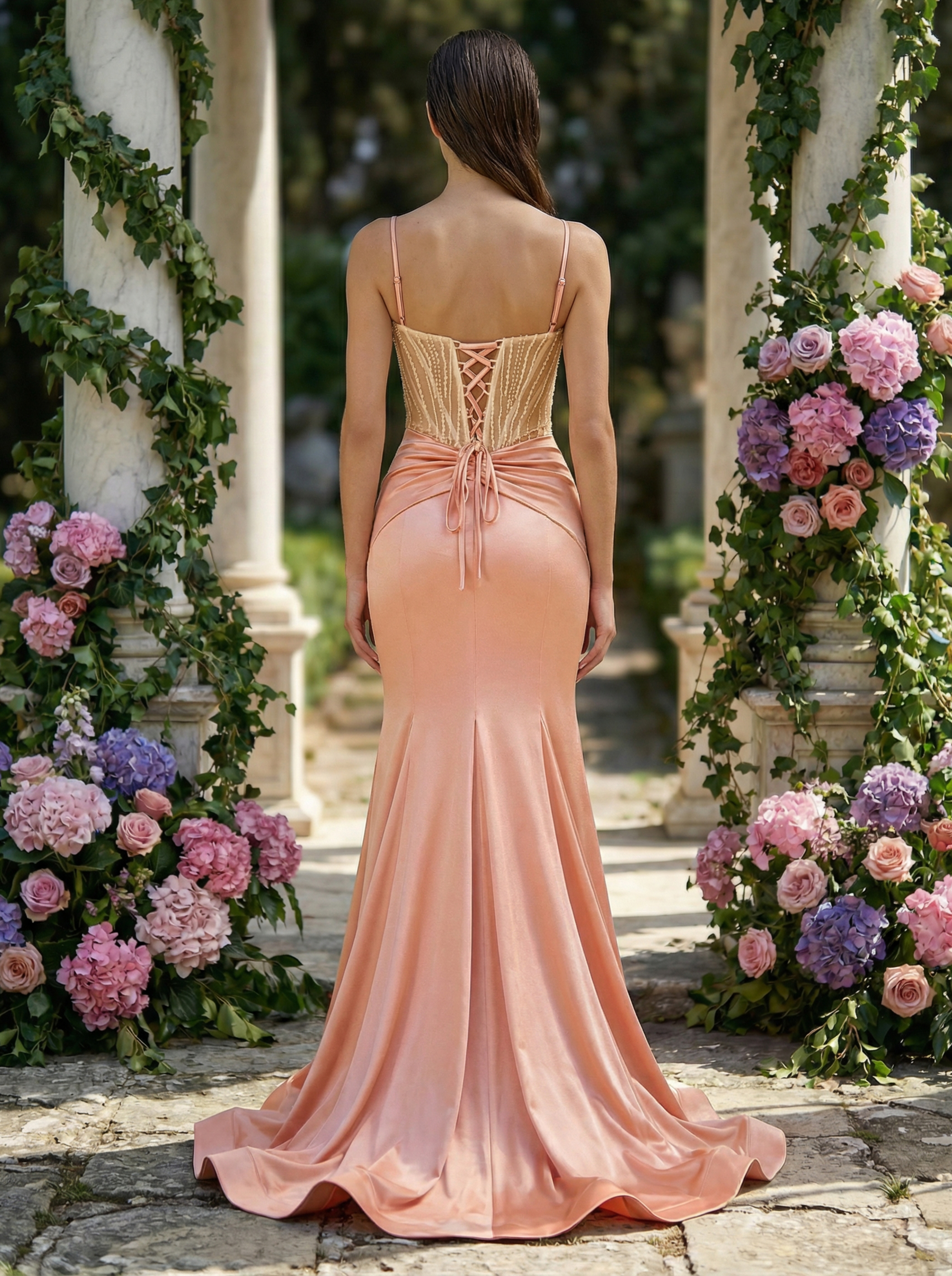 Beaded Corset Mermaid Gown with a Thigh Slit