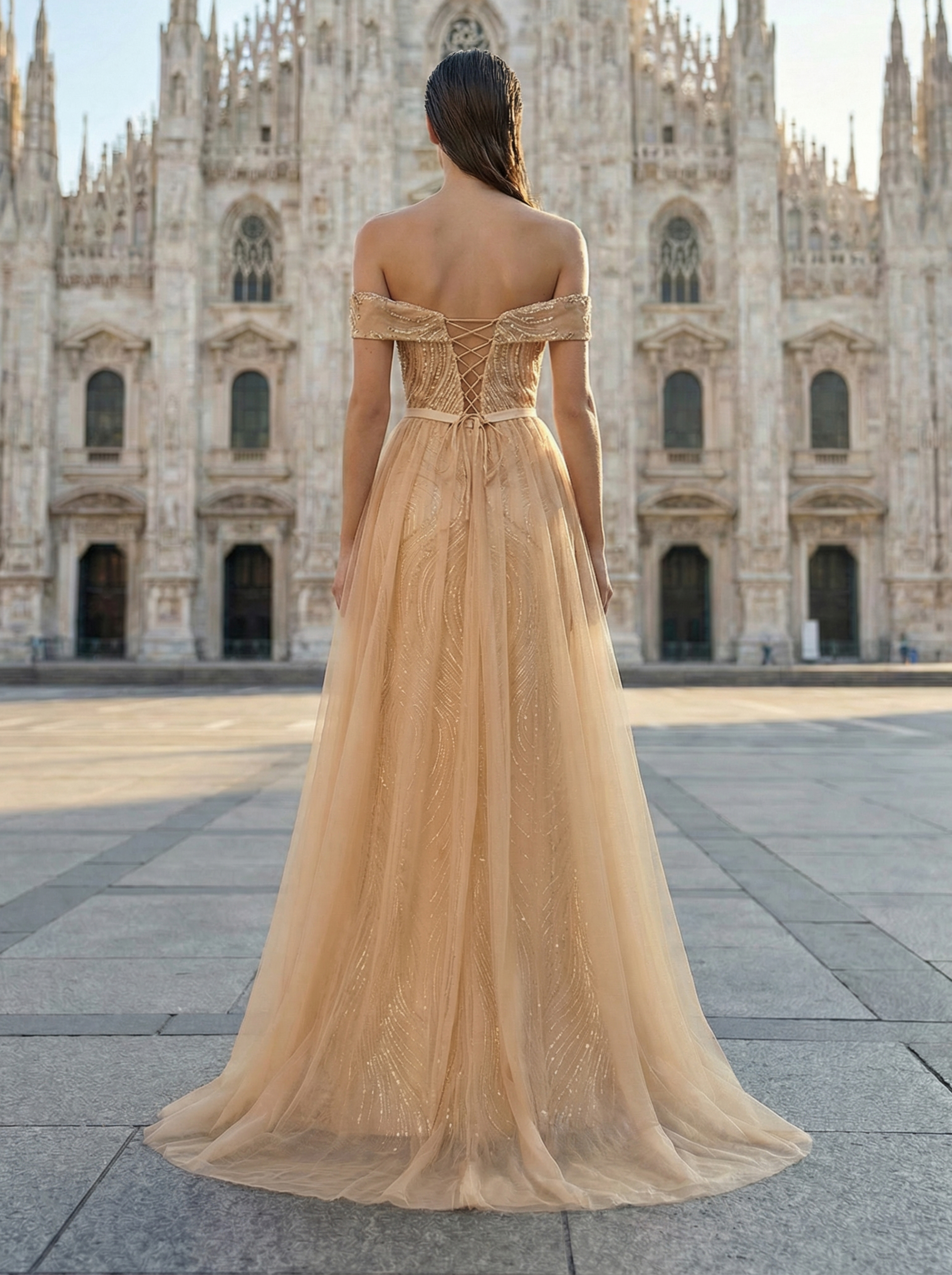 Stunning Champagne Beaded Mermaid Gown with Illusion Neckline
