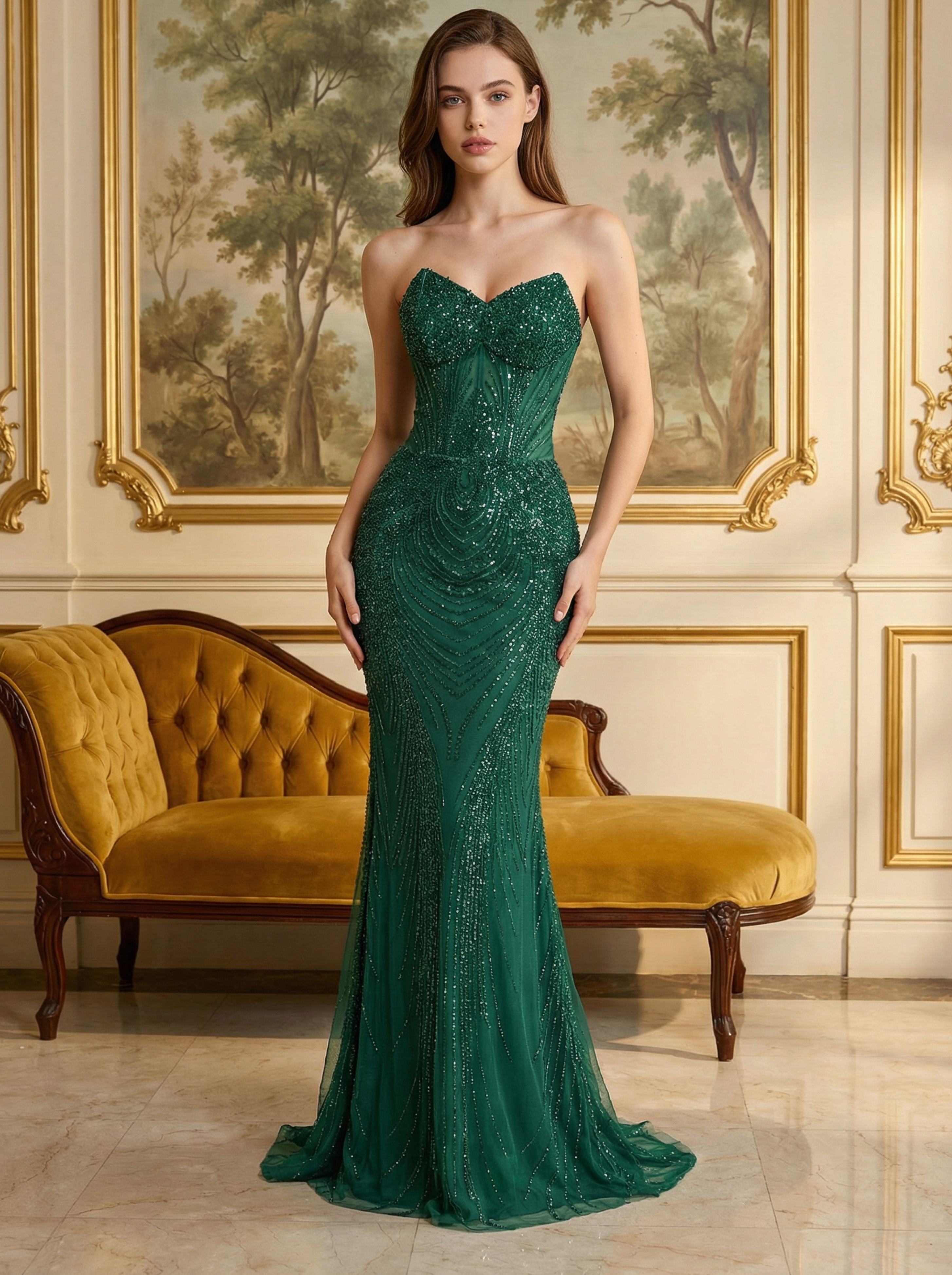 Modecrush Sequin Beaded Lace Evening Formal Party Dress