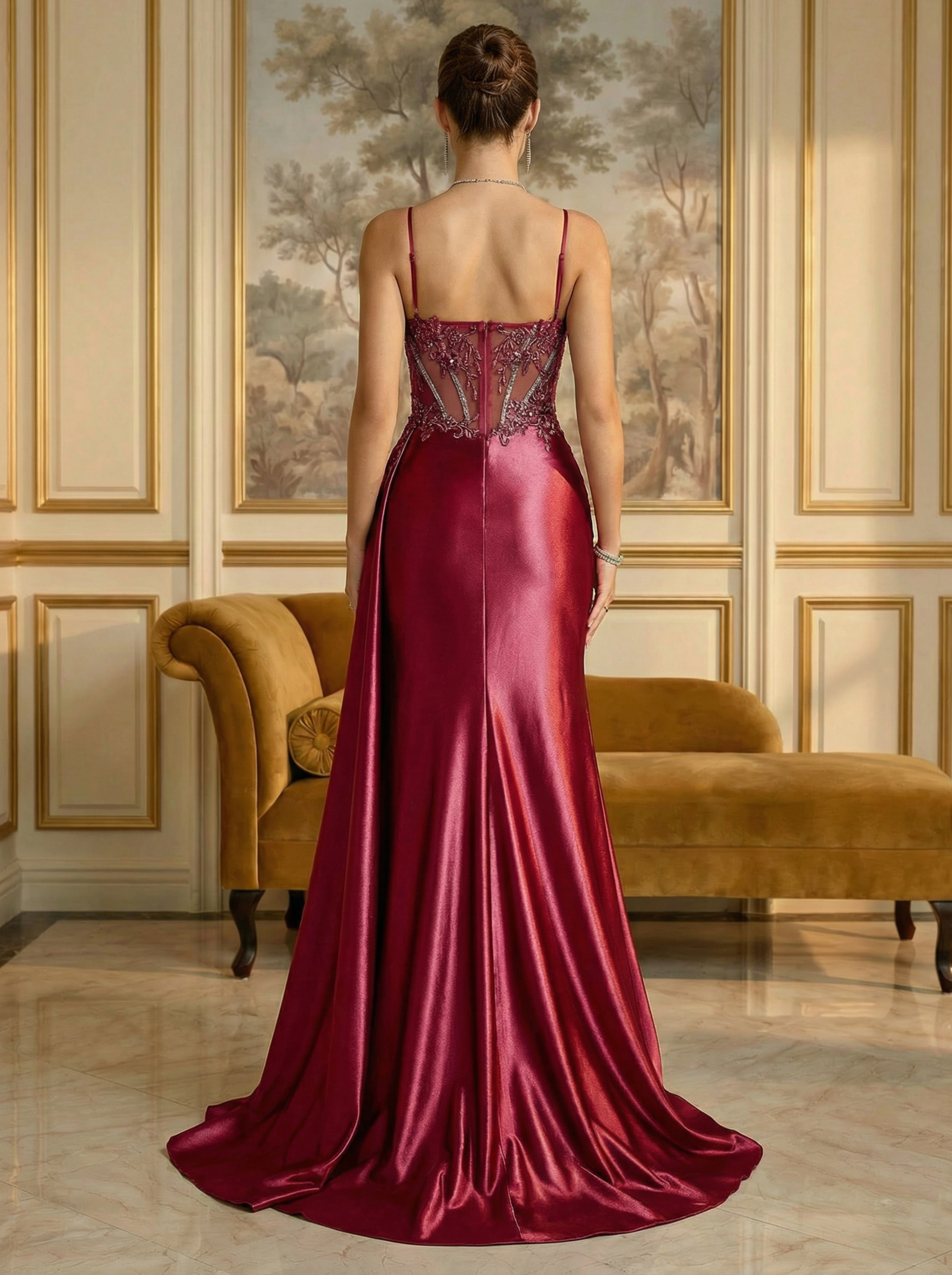 Spaghetti Beaded Prom Dress Sweetheart Mermaid Evening Dress