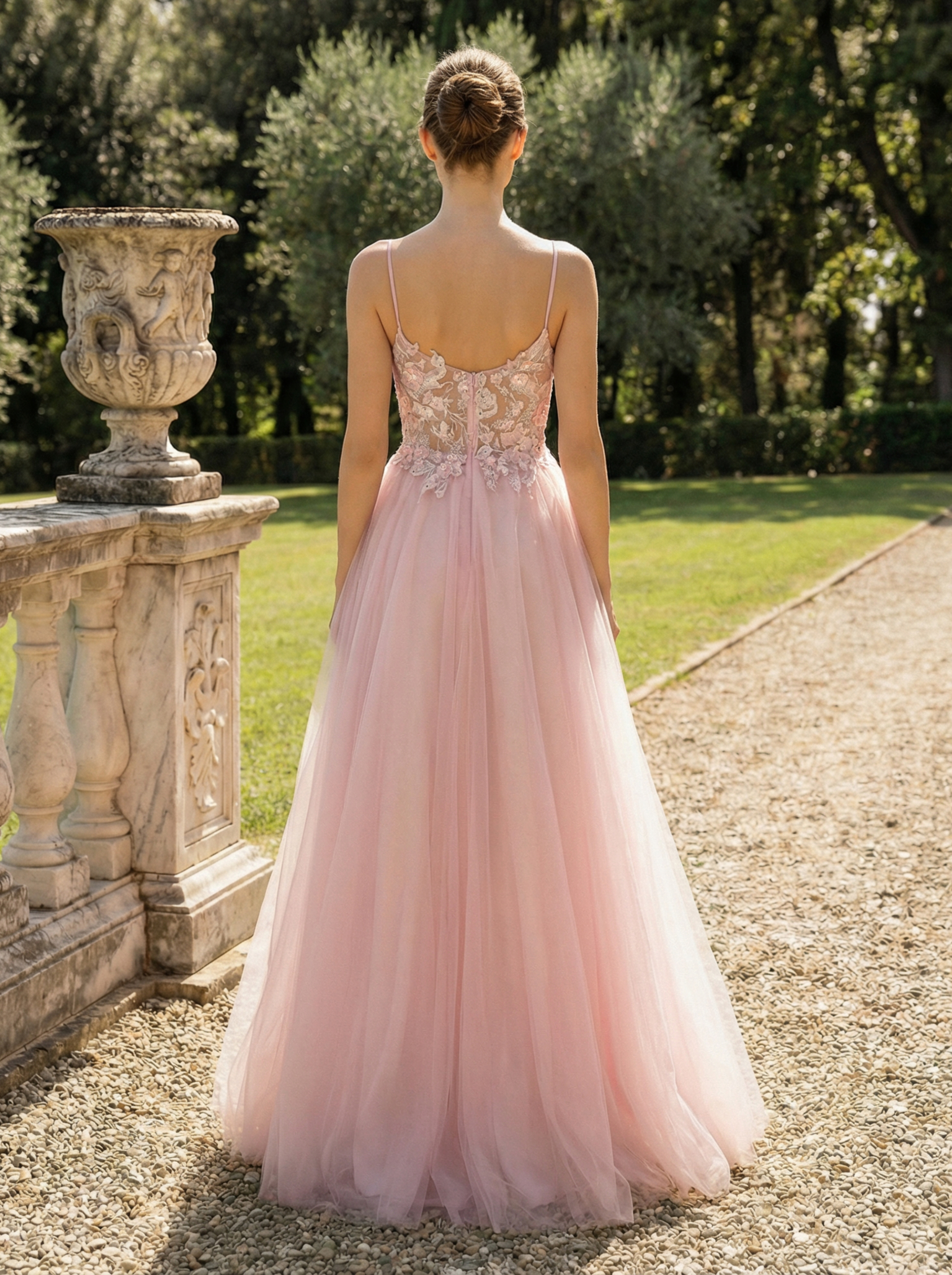 Modecrush Pink Spaghetti Strap Prom Dresses V-neck Long Evening Party Gowns