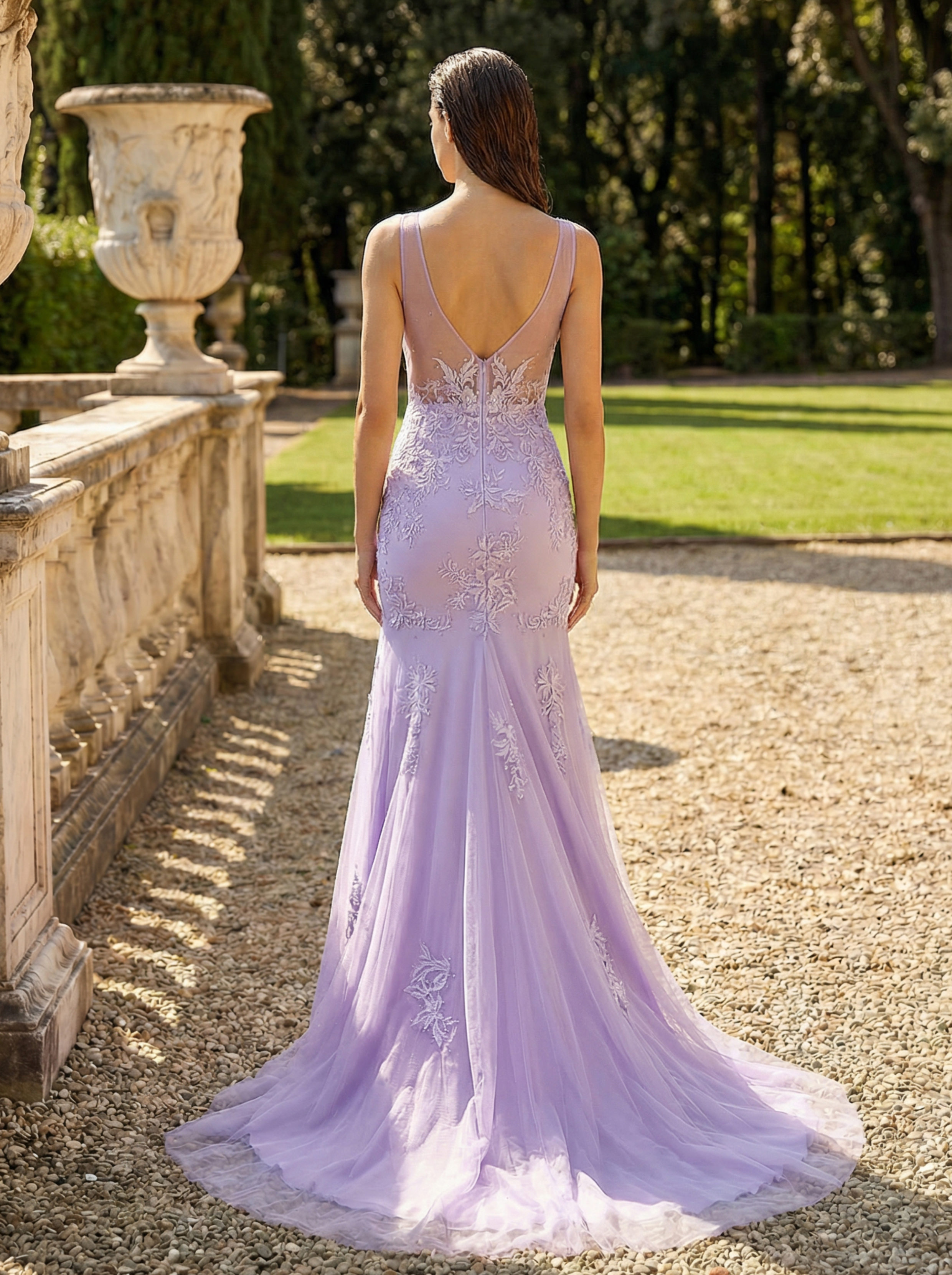 Alluring Purple V-Neck Mermaid Gown with Lace Tulle and a Sexy High Slit